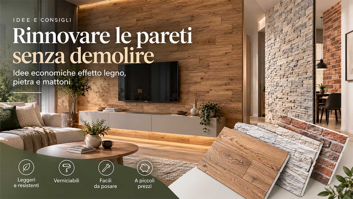 Rivestire le pareti senza demolire: idee economiche effetto legno, pietra e mattoni