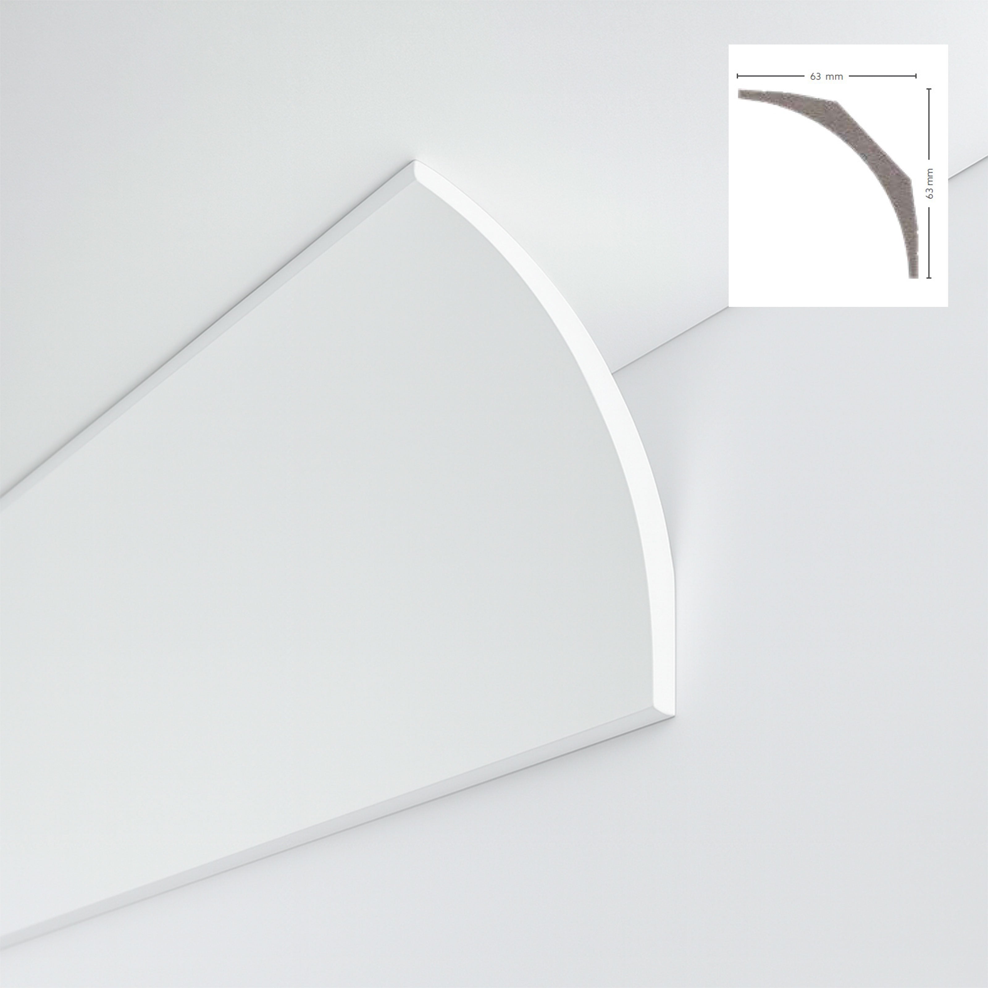 *STOCK FOLLI* Profilo a soffitto in Polimeri Bianco RAL 9016 verniciabile 63X63mm (Prezzo al metro) - Eternal Parquet