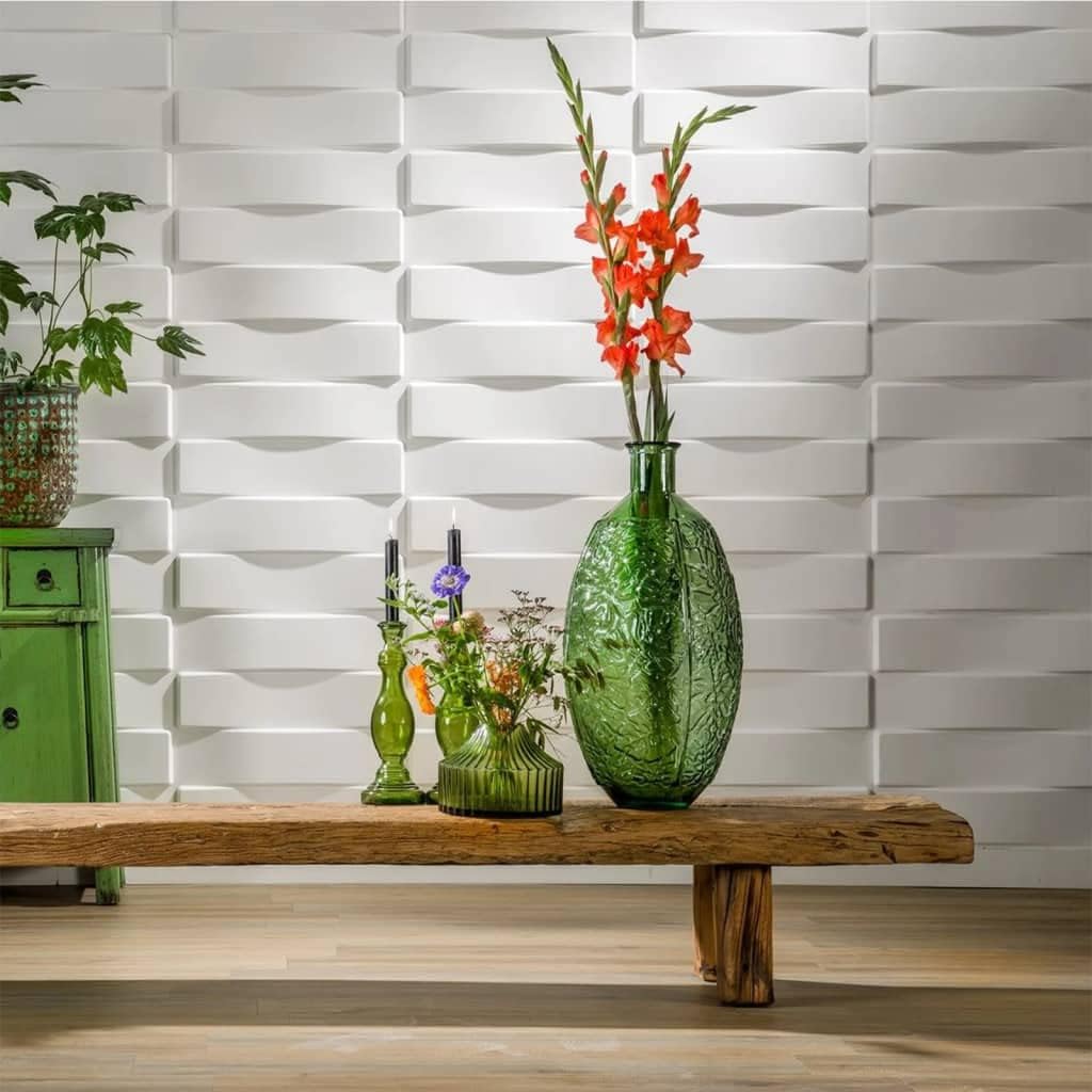 €1,99 Pannello in fibra naturale a parete 3D, rivestimento di lusso 3D 50X50cm BIANCO verniciabile LAMELLI Eternal Parquet