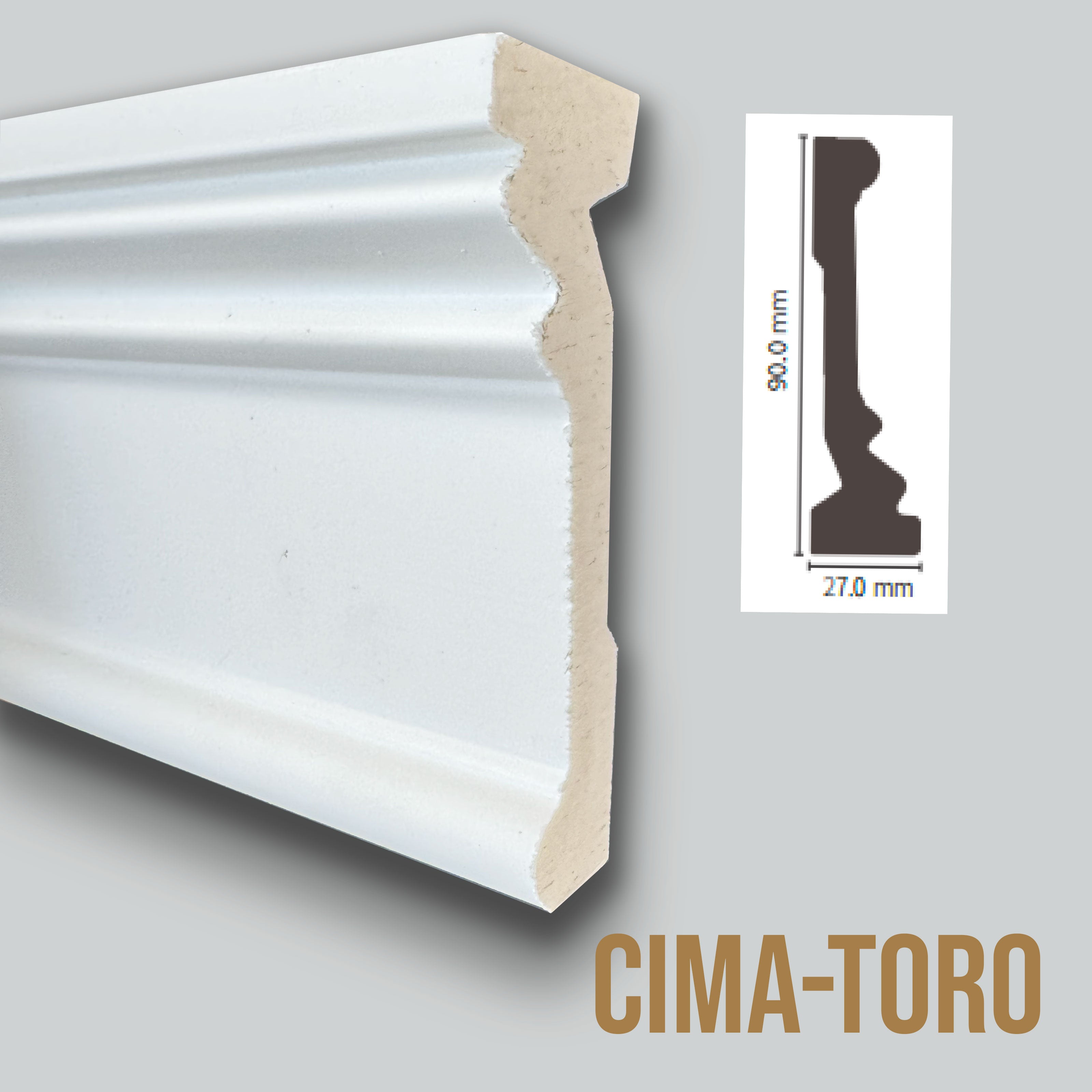 Profilo TORO - CIMA per boiserie in Polimeri Bianco RAL 9016 verniciabile 90X27mm (Prezzo al metro) - Eternal Parquet