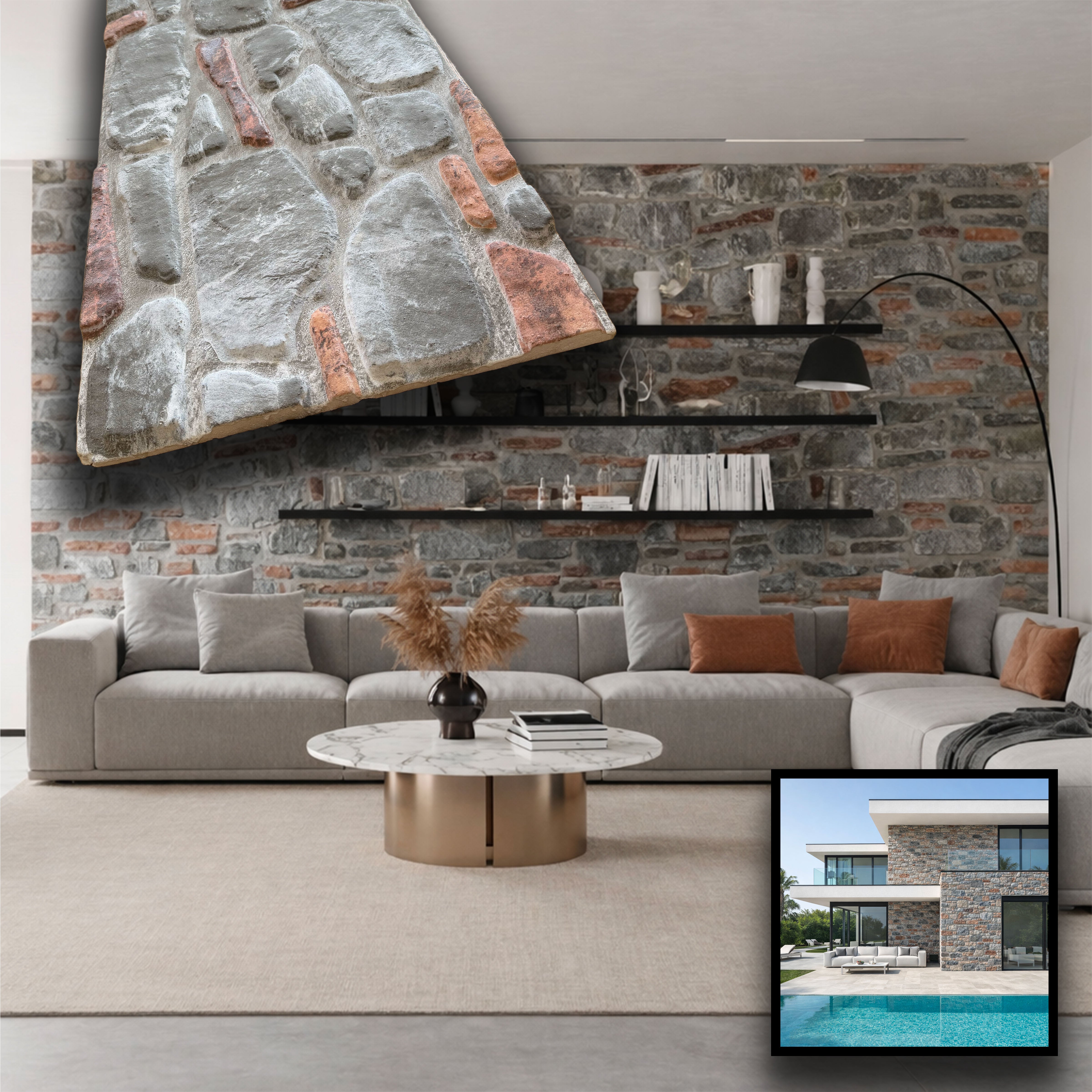 CAPPOTTO esterno - interno isolante in STYROFOAM 3D spess. 3cm (120x50cm) con resine e malta Pietra Residence - Eternal Parquet