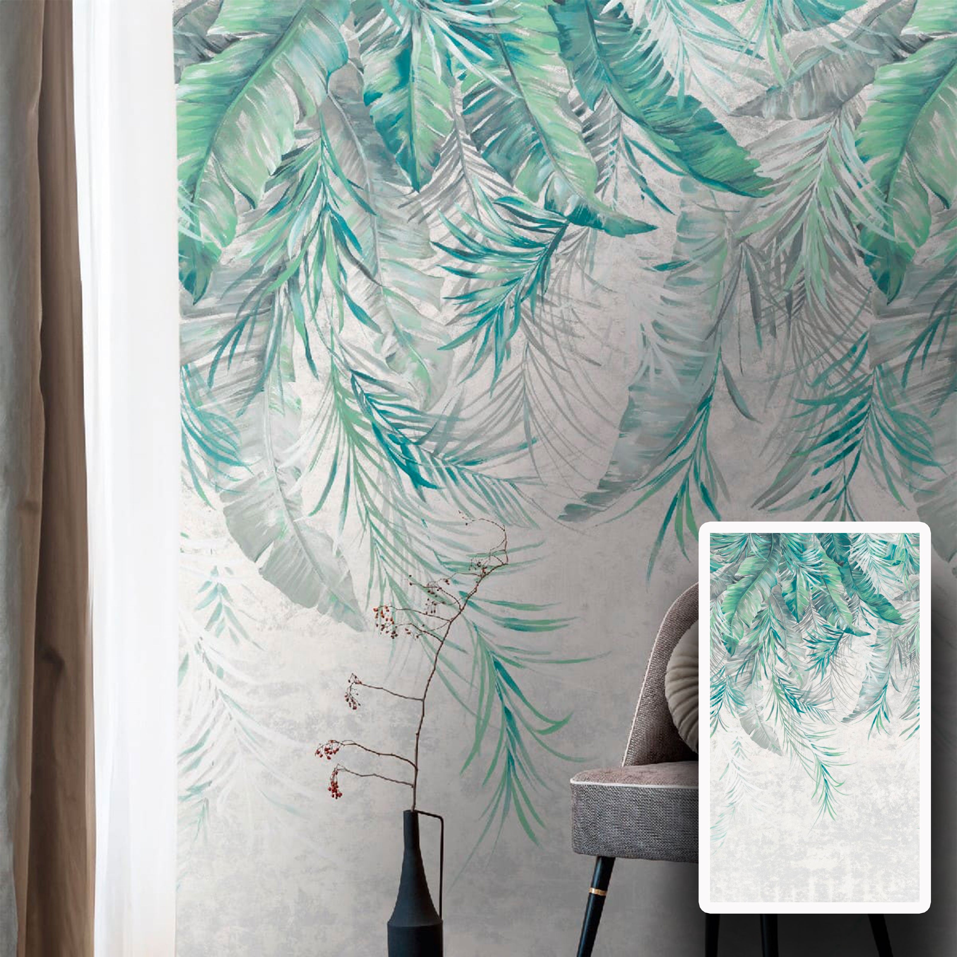 Pannello FOLIAGE GREEN 159x280cm di Carta da Parati TNT VINILICO a modulo raccordabile continuativo (3 teli/rotoli) - Eternal Parquet