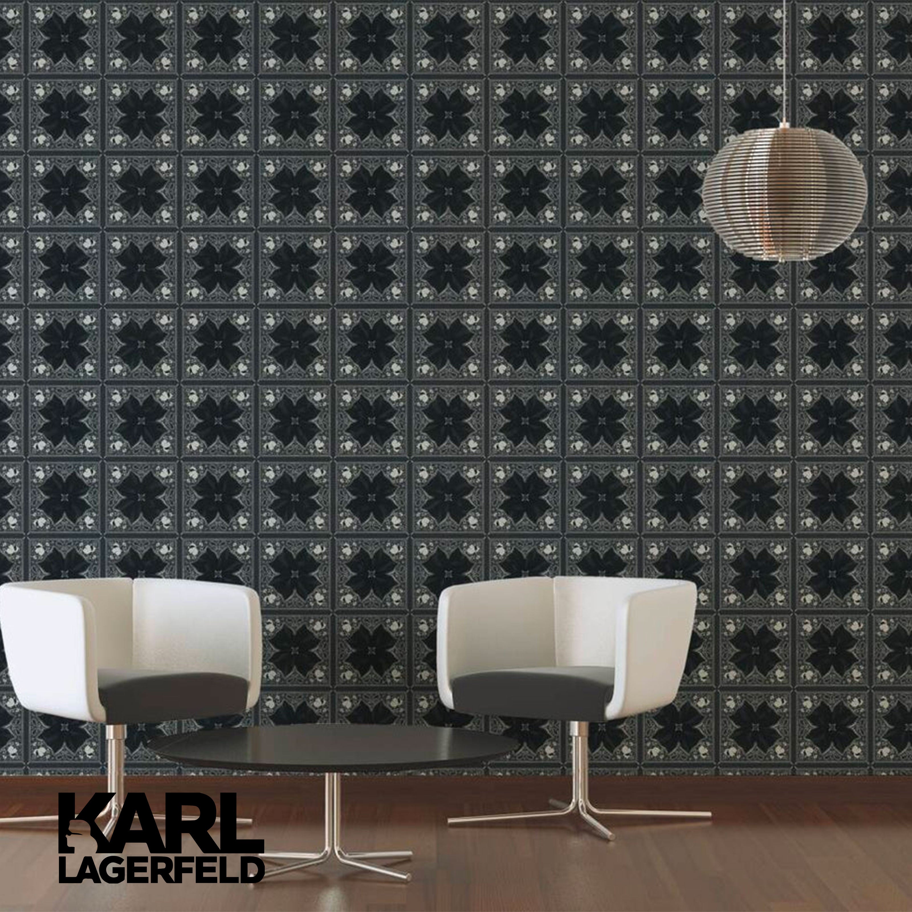 5,32mq Rotolo Carta da Parati griffata KARL LAGERFELD in TNT a rilievo multigloss PREMIUM 10,05x0,53mt cod. 37845-2 - Eternal Parquet
