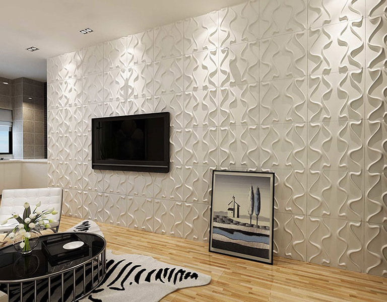 €1,99 Pannello in fibra naturale a parete 3D, rivestimento di lusso 3D 50X50cm BIANCO verniciabile CURVE Eternal Parquet