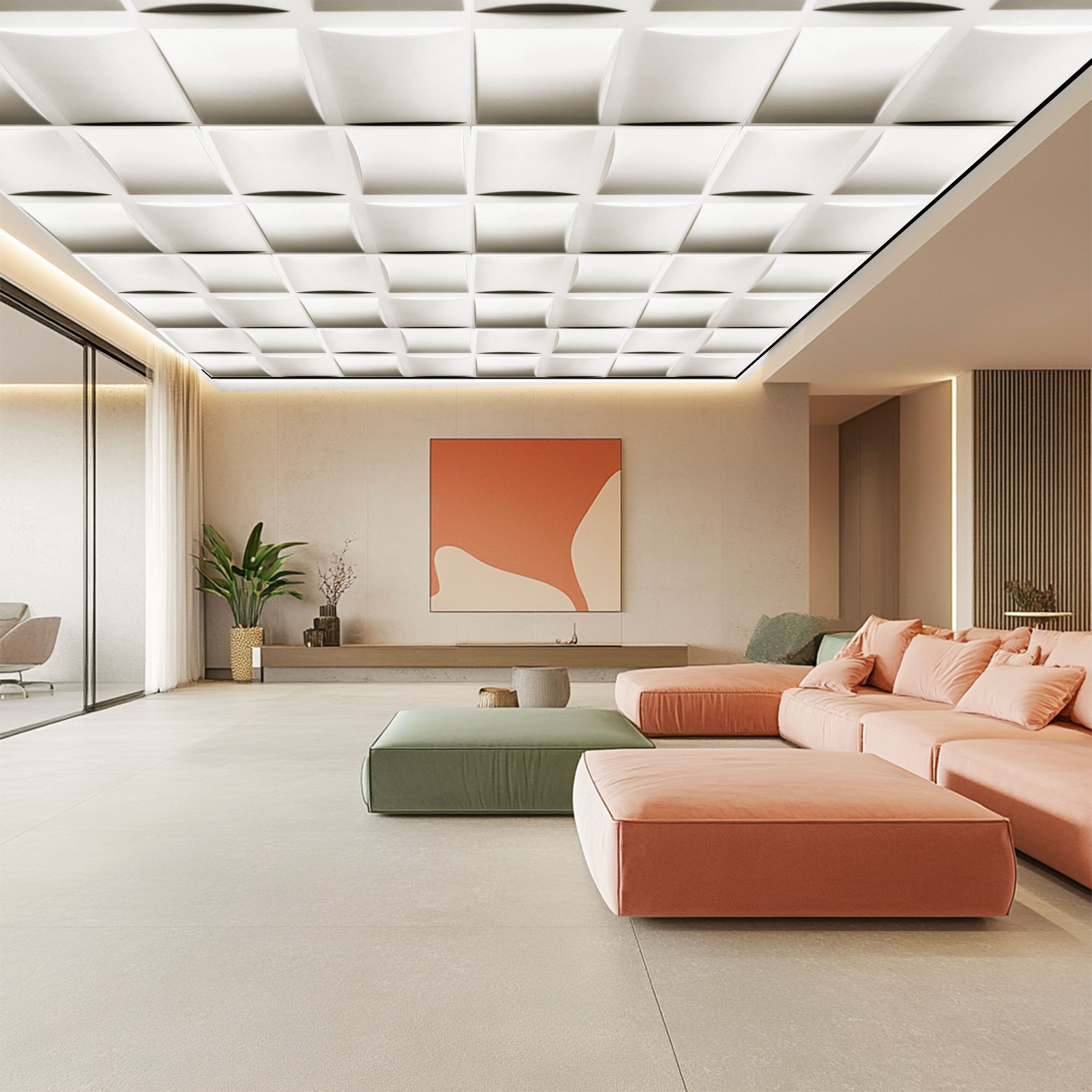 10 o 20mq (40 oppure 80 pezzi) di pannello decorativo 3D a soffitto in EPS isolante 50x50cm DOMINO - Eternal Parquet