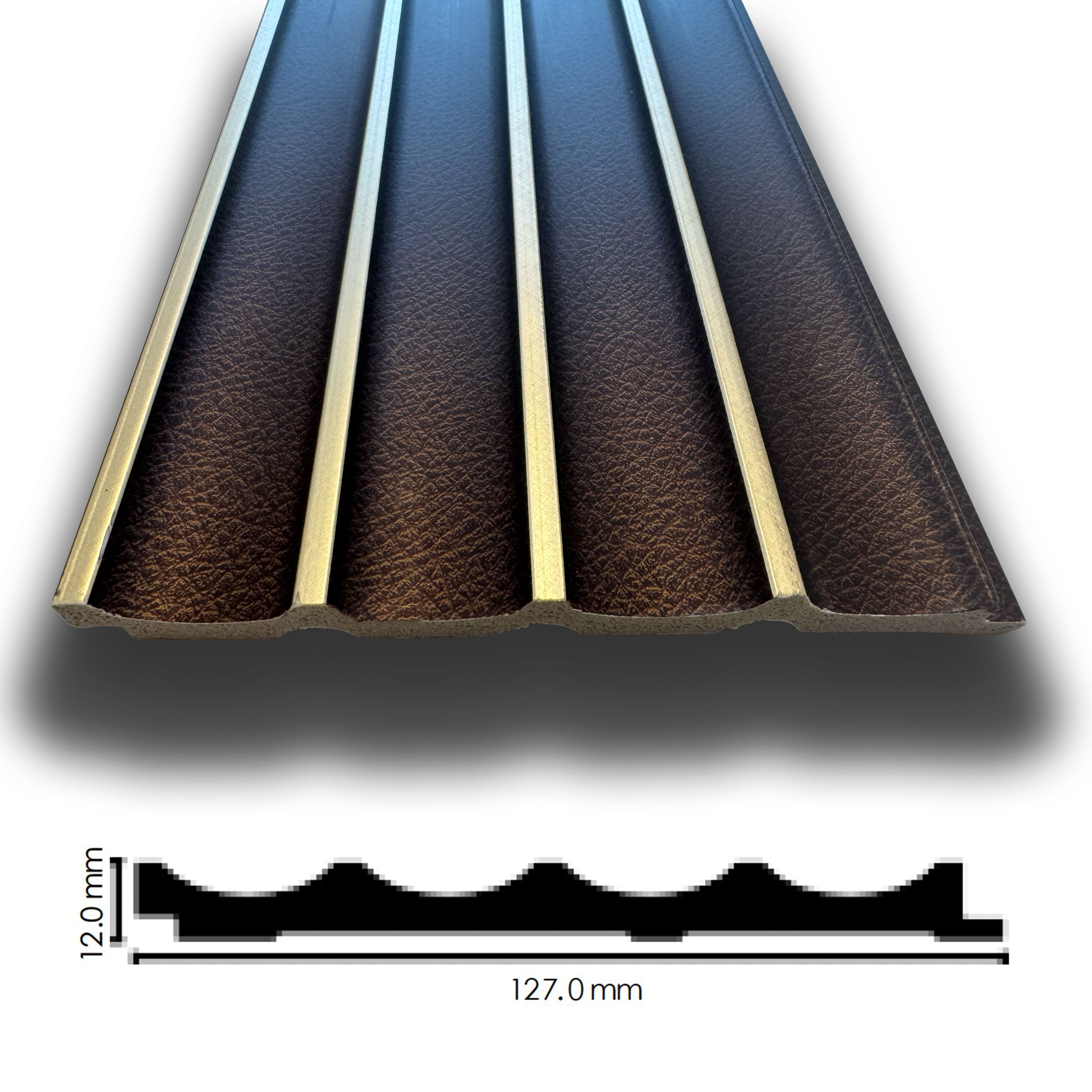 Asta intera 12x127x2800mm di Rivestimento Parete Boiserie cannettato Lamelli in polimeri LEATHER and GOLD - Eternal Parquet