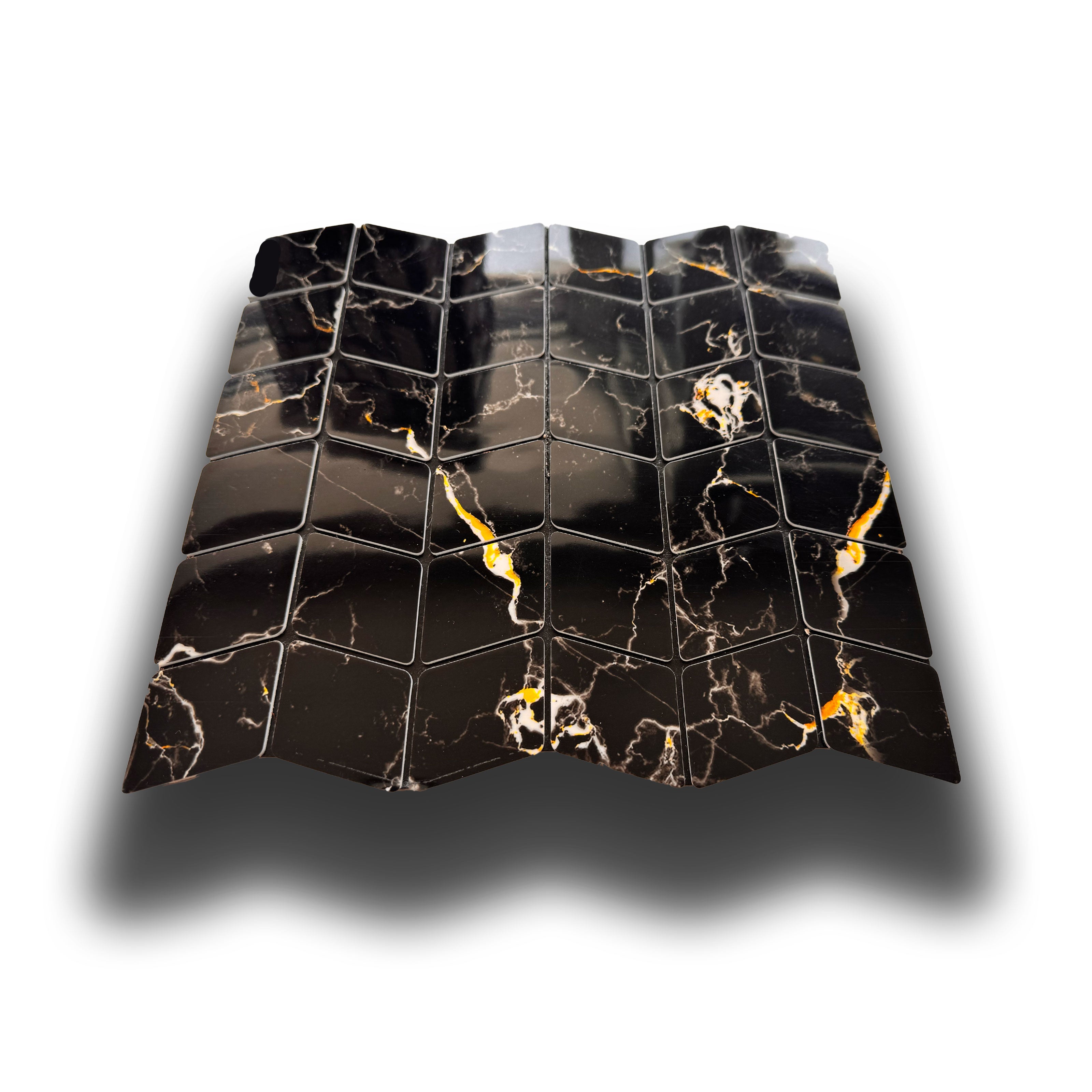 Piastrelle 3D Autoadesive in PET acustiche e isolanti 30x30cm (4mm spessore) ROMBI Marmo nero - Eternal Parquet