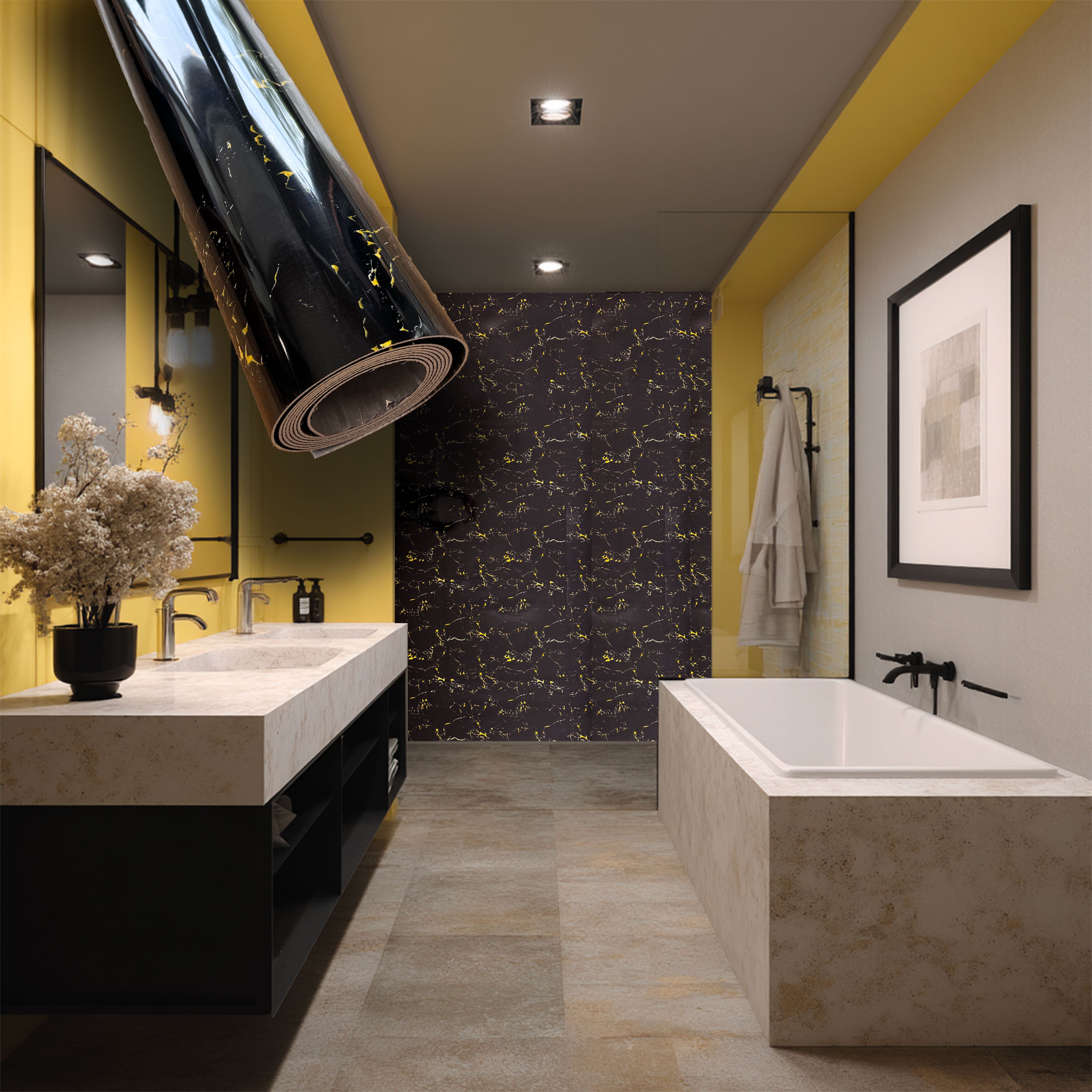 Rotolo da 3,6mq Rivestimento AUTOADESIVO in SXP thermo/acustico MARMO LUCIDO HI-RES 1200x3000x2,5mm HYDRO. Col. 358-70 - Eternal Parquet