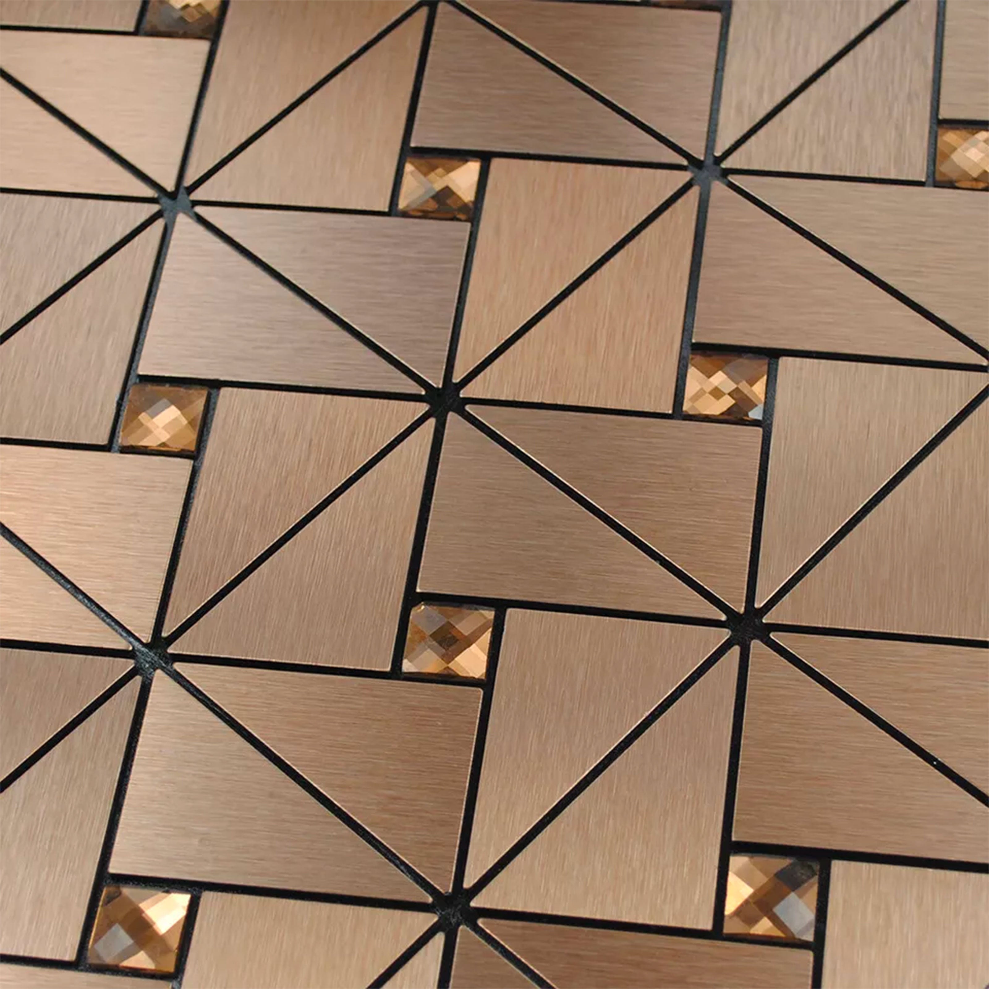 TOP! Piastrella autoadesiva in vero alluminio satinato con inserti in vetro 30x30cm (sp. 3mm) color Rame - Eternal Parquet