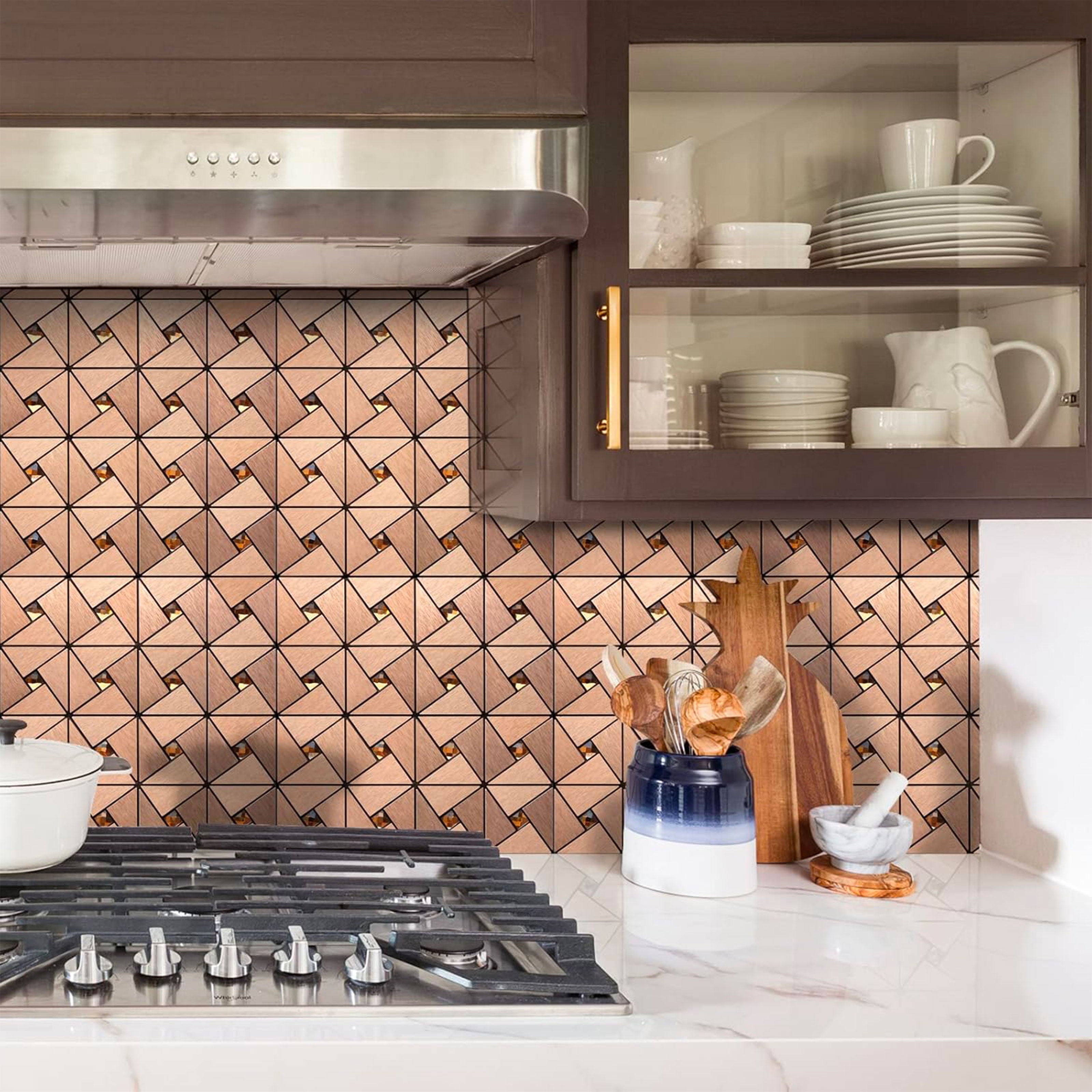 TOP! Piastrella autoadesiva in vero alluminio satinato con inserti in vetro 30x30cm (sp. 3mm) color Rame - Eternal Parquet