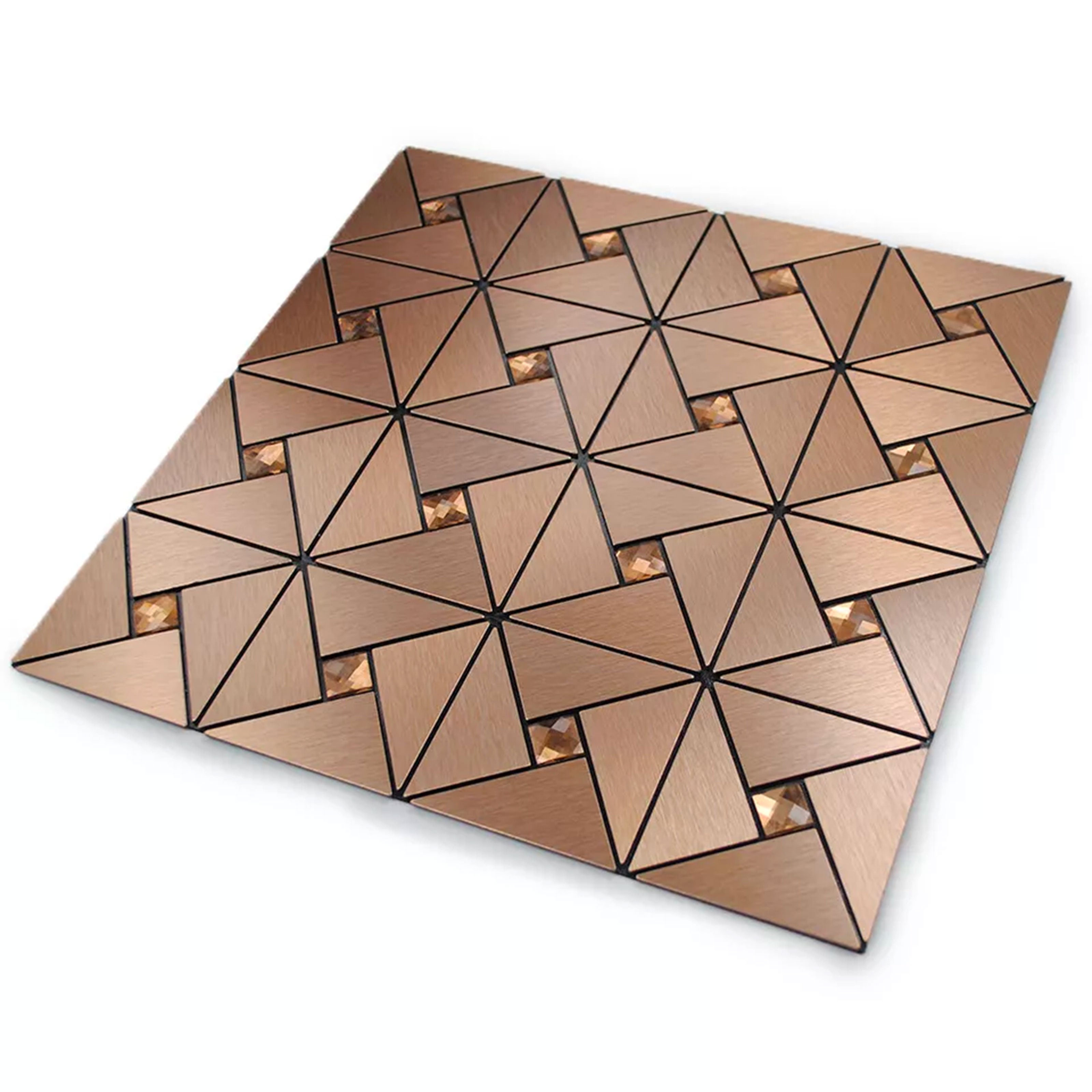 TOP! Piastrella autoadesiva in vero alluminio satinato con inserti in vetro 30x30cm (sp. 3mm) color Rame - Eternal Parquet