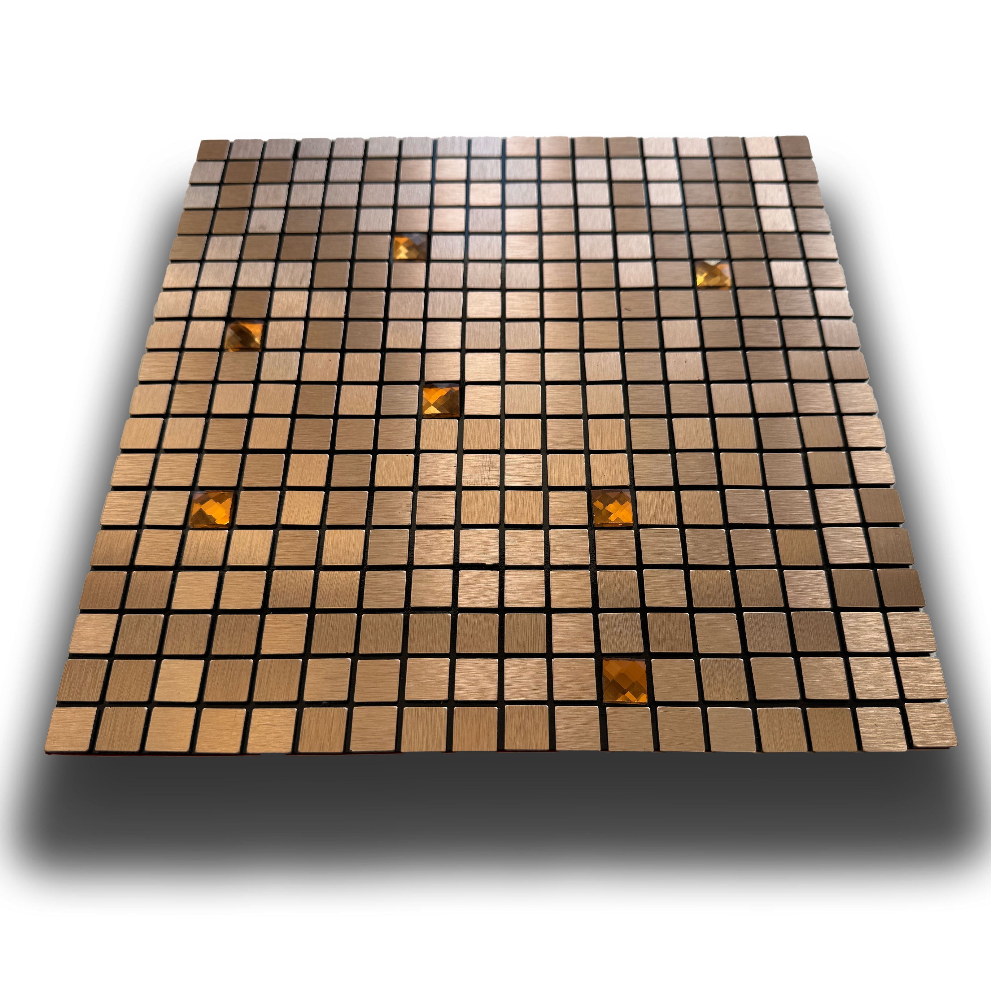 TOP! Piastrella autoadesiva in vero alluminio con inserti in Vetro 30x30cm (sp. 3mm) color RAME - Eternal Parquet