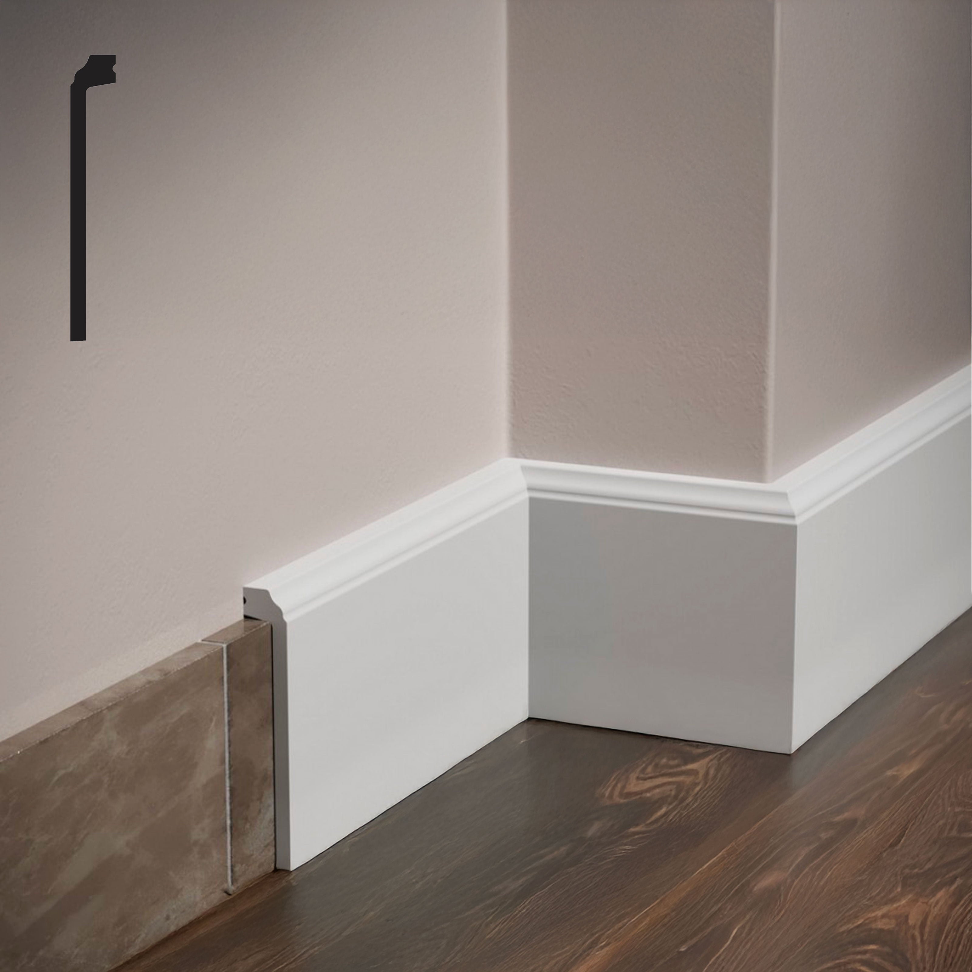 Bancale da 62,4ml di Battiscopa Coprimarmo FIRENZE in POLIMERI FeelingWood-HD 144x23mm - BIANCO - Eternal Parquet