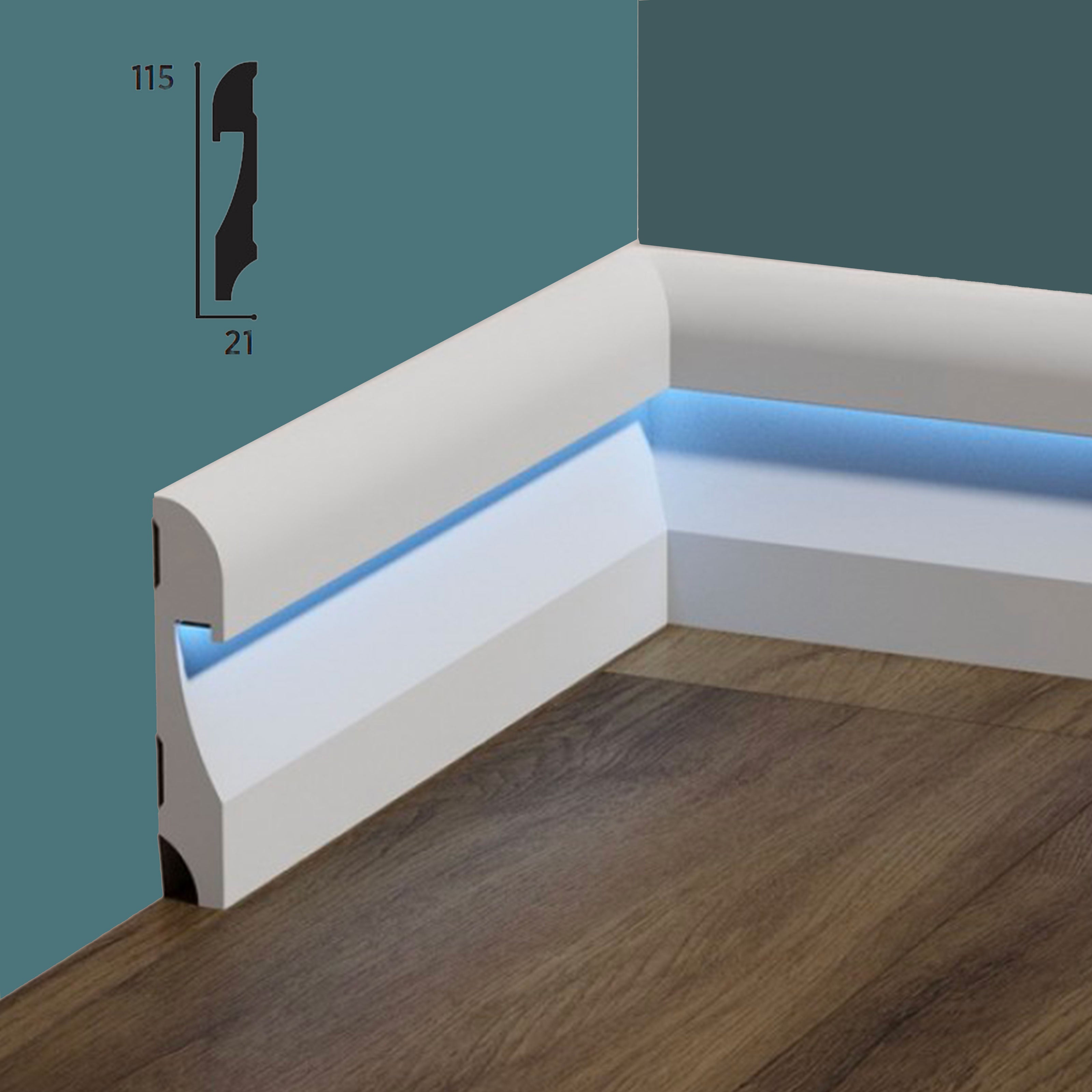 Battiscopa BC incasso LED in POLIMERI FeelingWood-HD 115x21mm - BIANCO (prezzo al metro) - Eternal Parquet