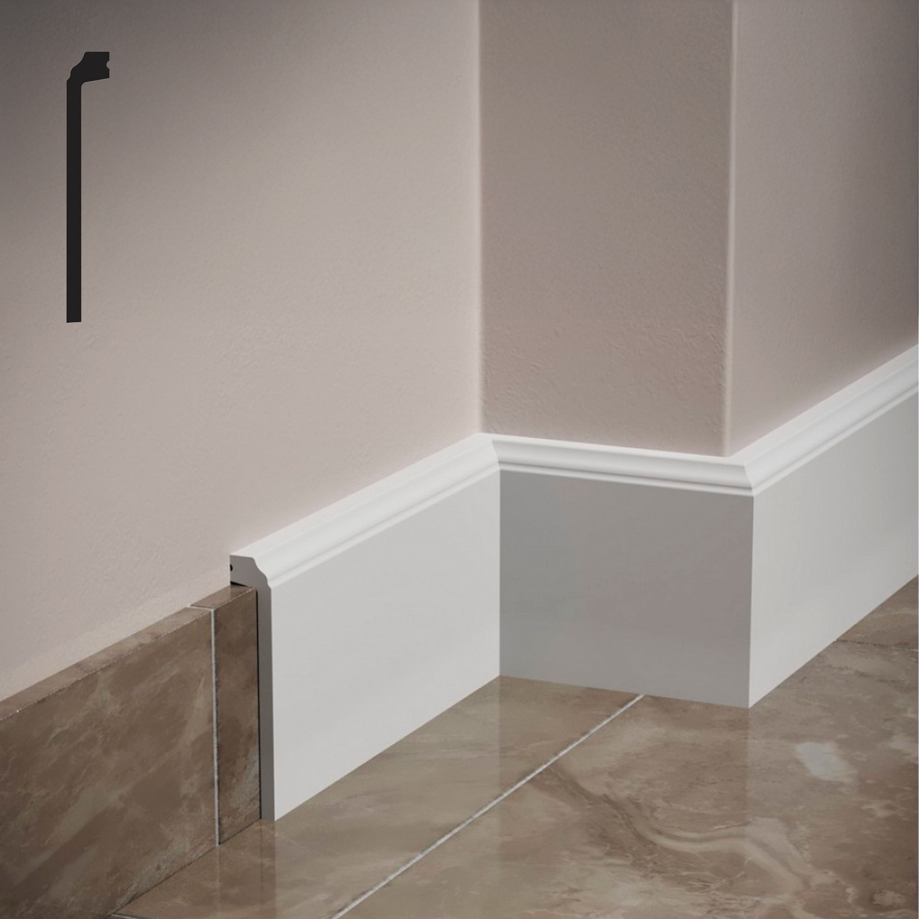 Bancale da 62,4ml di Battiscopa Coprimarmo FIRENZE in POLIMERI FeelingWood-HD 144x23mm - BIANCO - Eternal Parquet