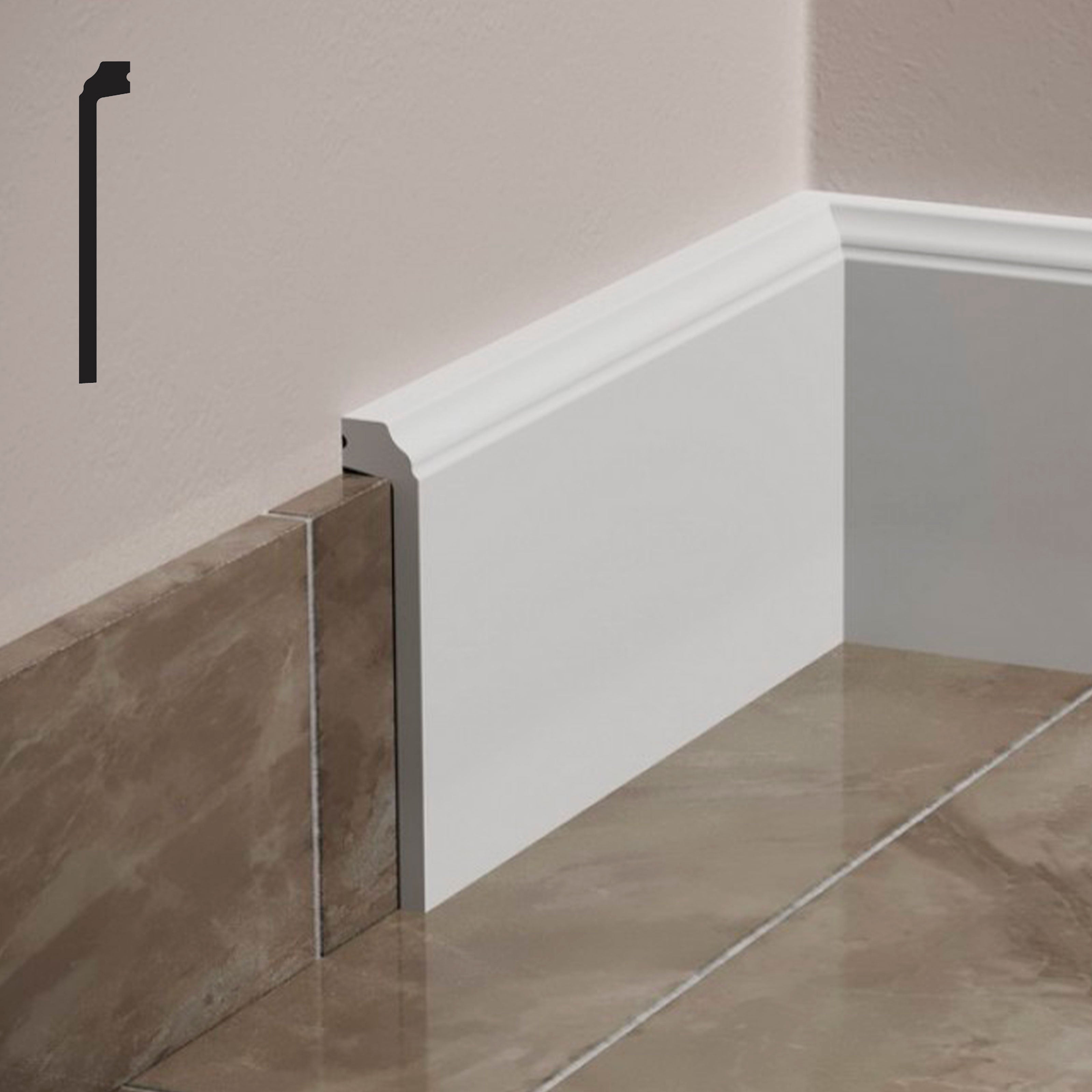 Bancale da 62,4ml di Battiscopa Coprimarmo FIRENZE in POLIMERI FeelingWood-HD 144x23mm - BIANCO - Eternal Parquet