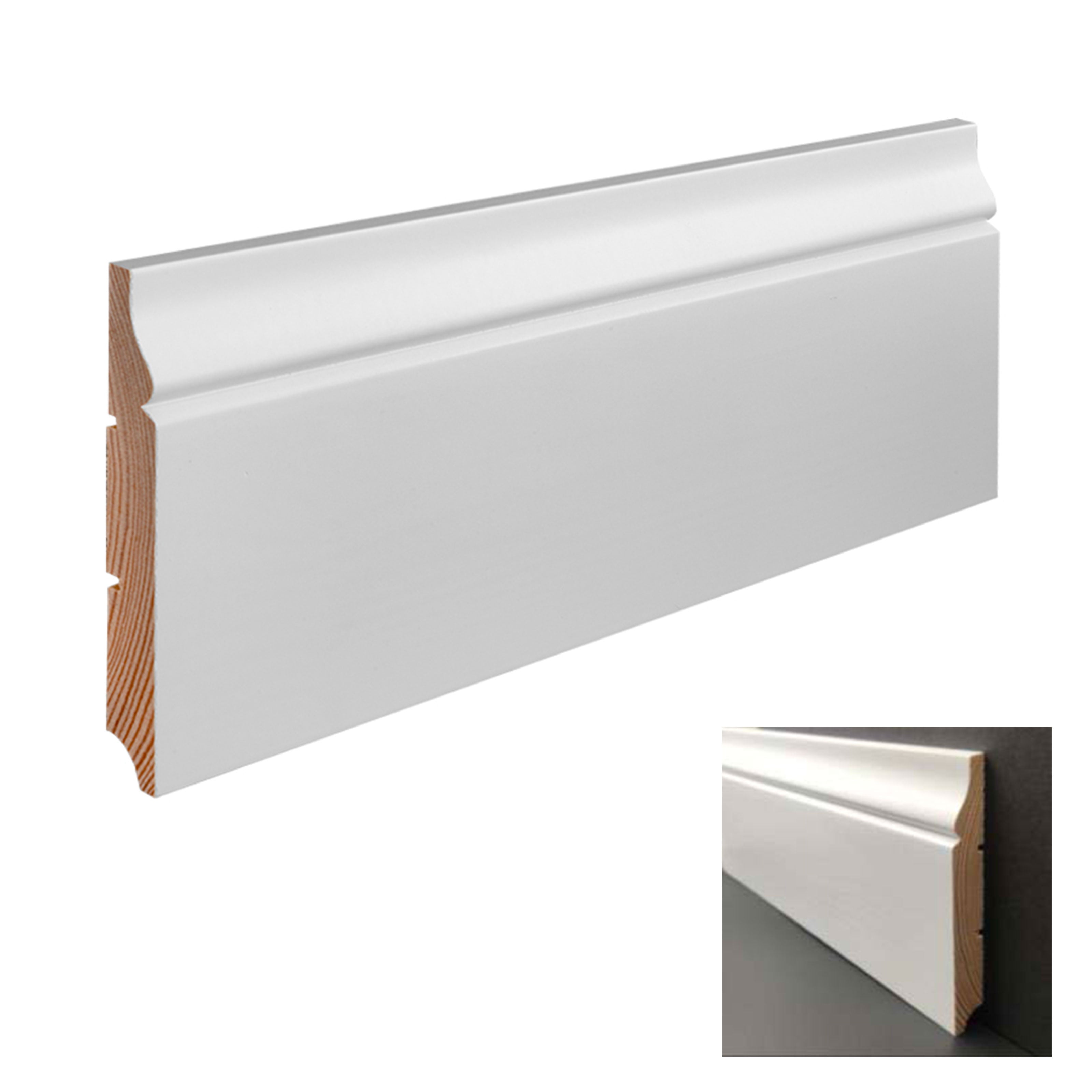 Battiscopa PREMIUM in legno MASSELLO mod.BAROCCO 120x16 laccato bianco liscio (prezzo al metro) Eternal Parquet