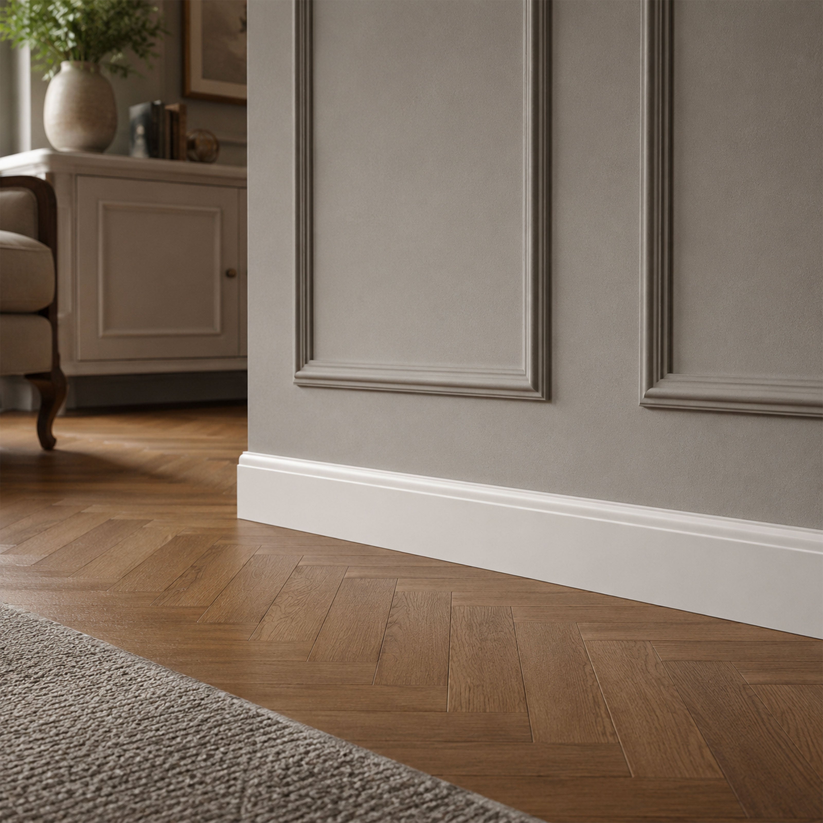 Battiscopa Firenze in POLIMERI linea BASICBOARD 65x10mm - BIANCO pitturabile (prezzo al metro) - Eternal Parquet