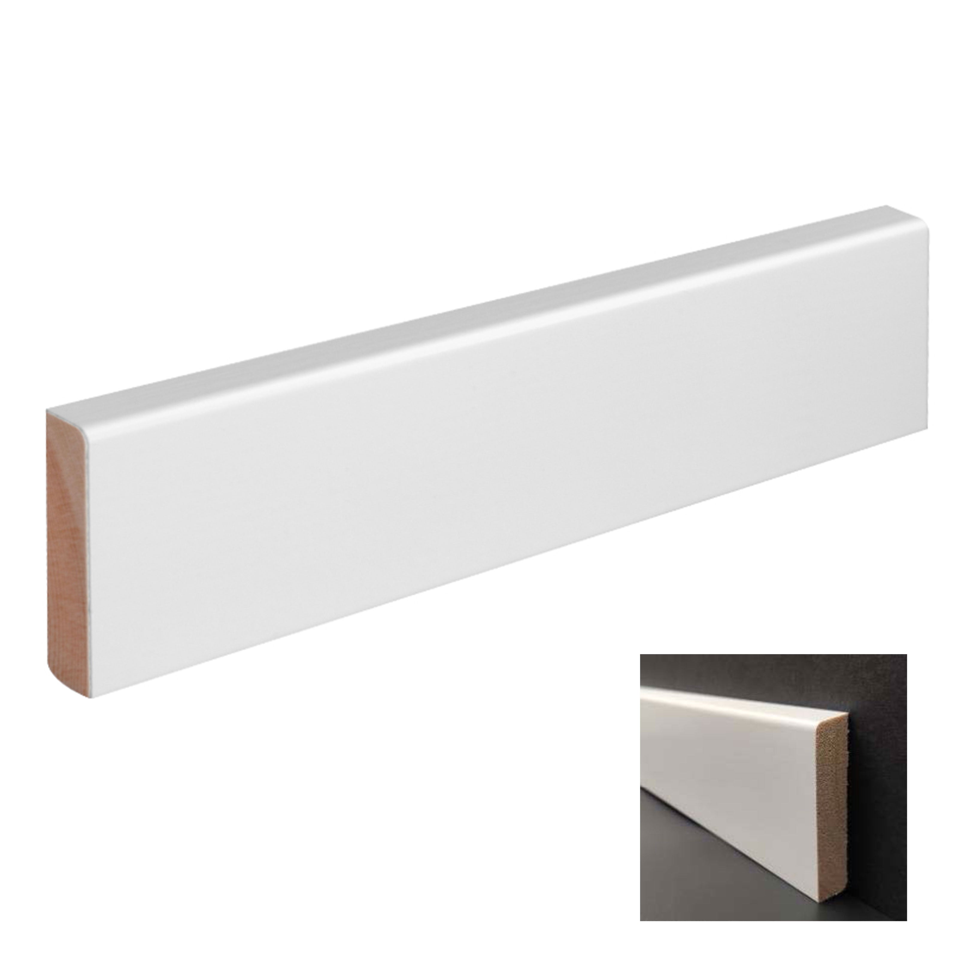 100 metri lineari di Battiscopa PREMIUM in legno MASSELLO squadrato 55x14 laccato bianco liscio - Eternal Parquet