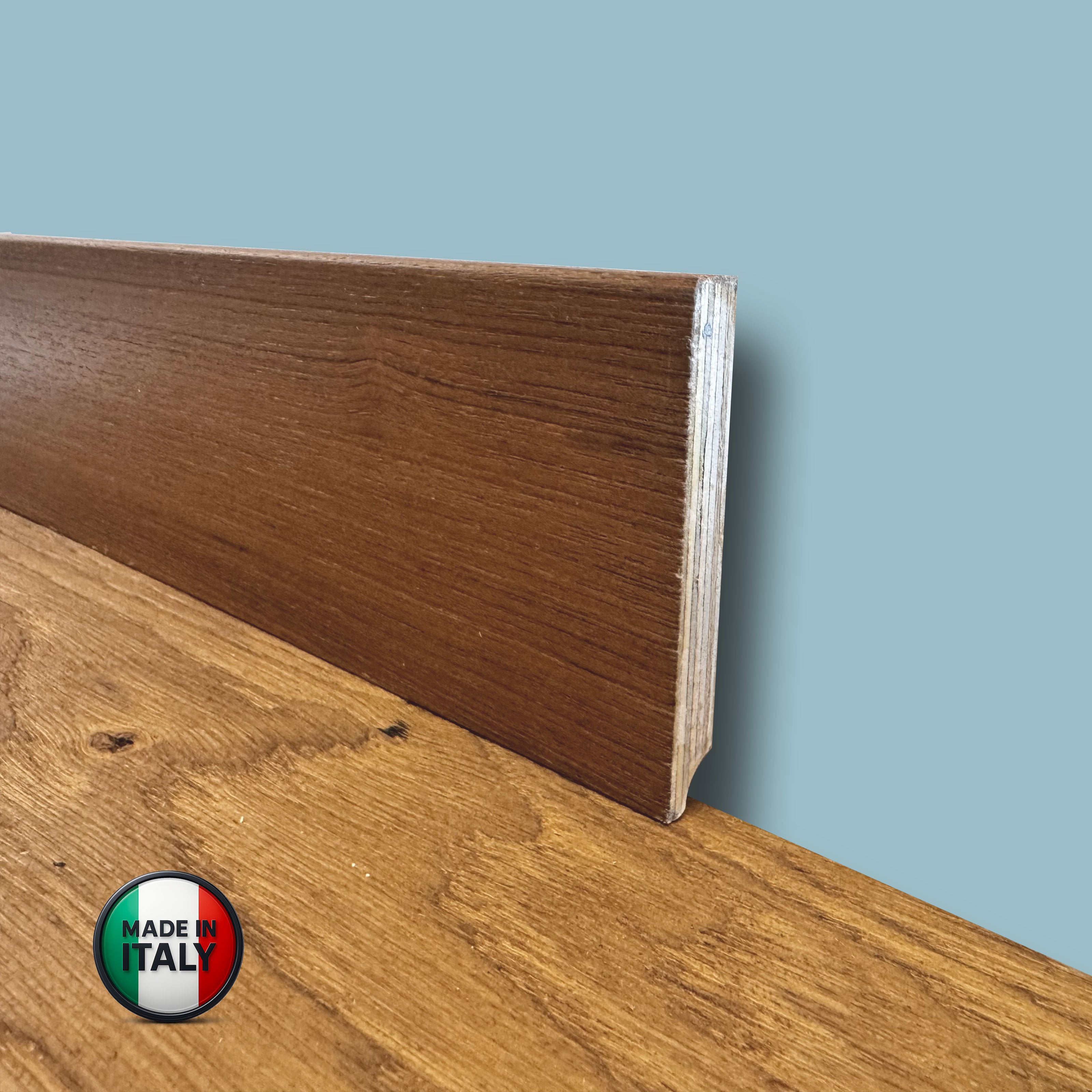 €1,89ml ** FUORI TUTTO ** Lotti da 91ml di Battiscopa in legno multistrato impiall. TEAK 75x10mm squadrato - Eternal Parquet