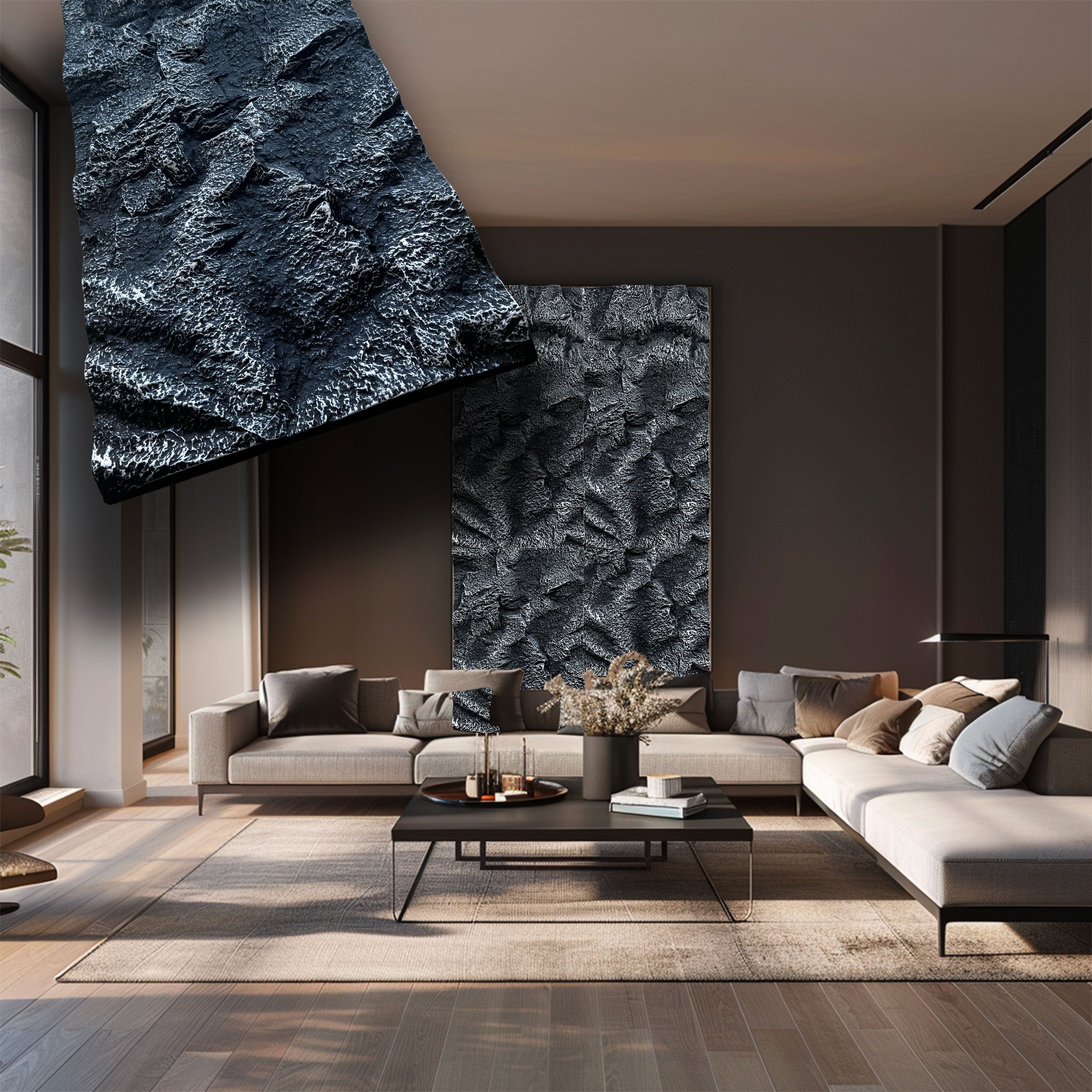 pannello di Rivestimento interno-esterno in PU effetto pietra nera EXTREME-REAL ed isolante 60x120cm