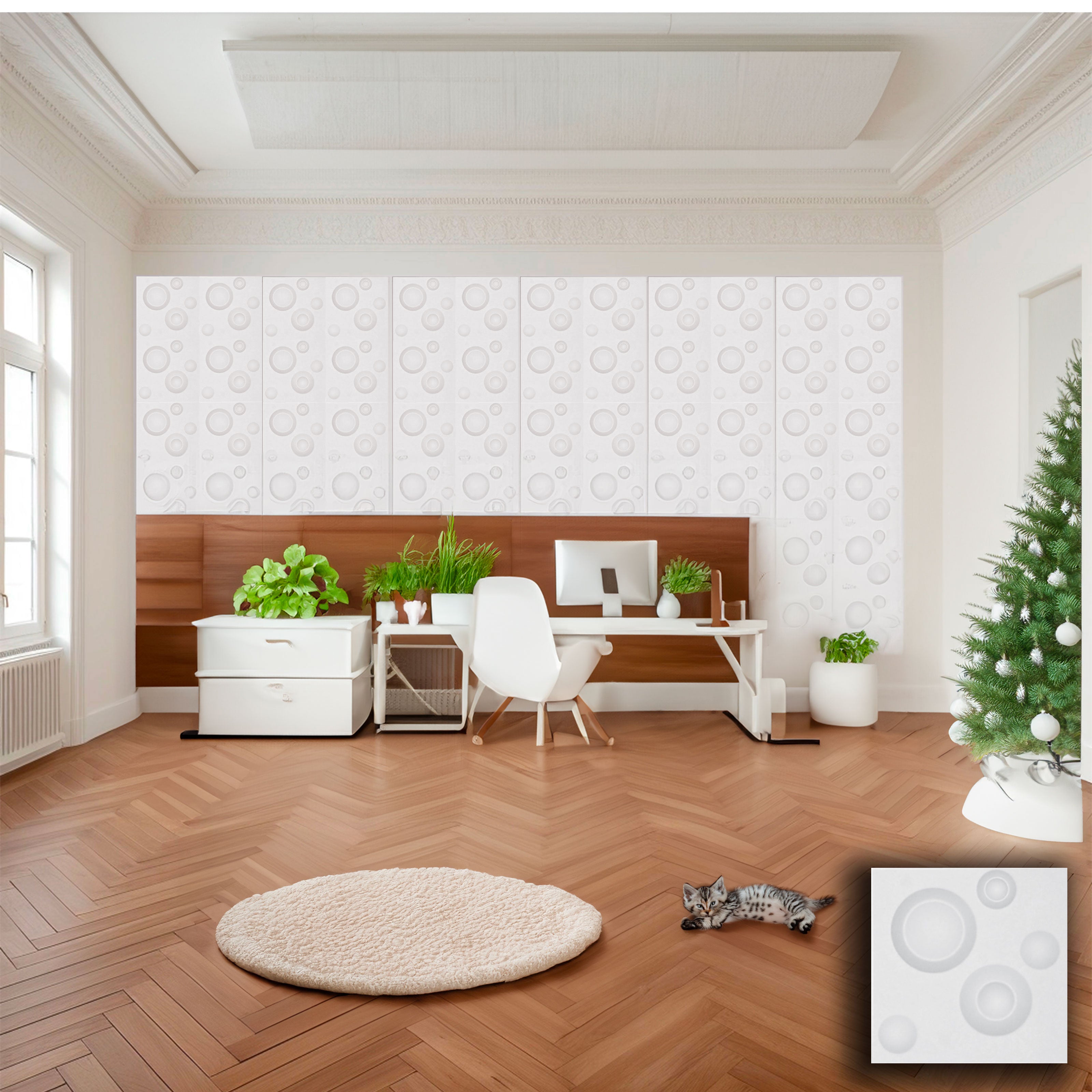 €0,79 Pannello in fibra naturale a parete 3D, rivestimento di lusso 3D 30X30cm BIANCO verniciabile BOLLE - Eternal Parquet