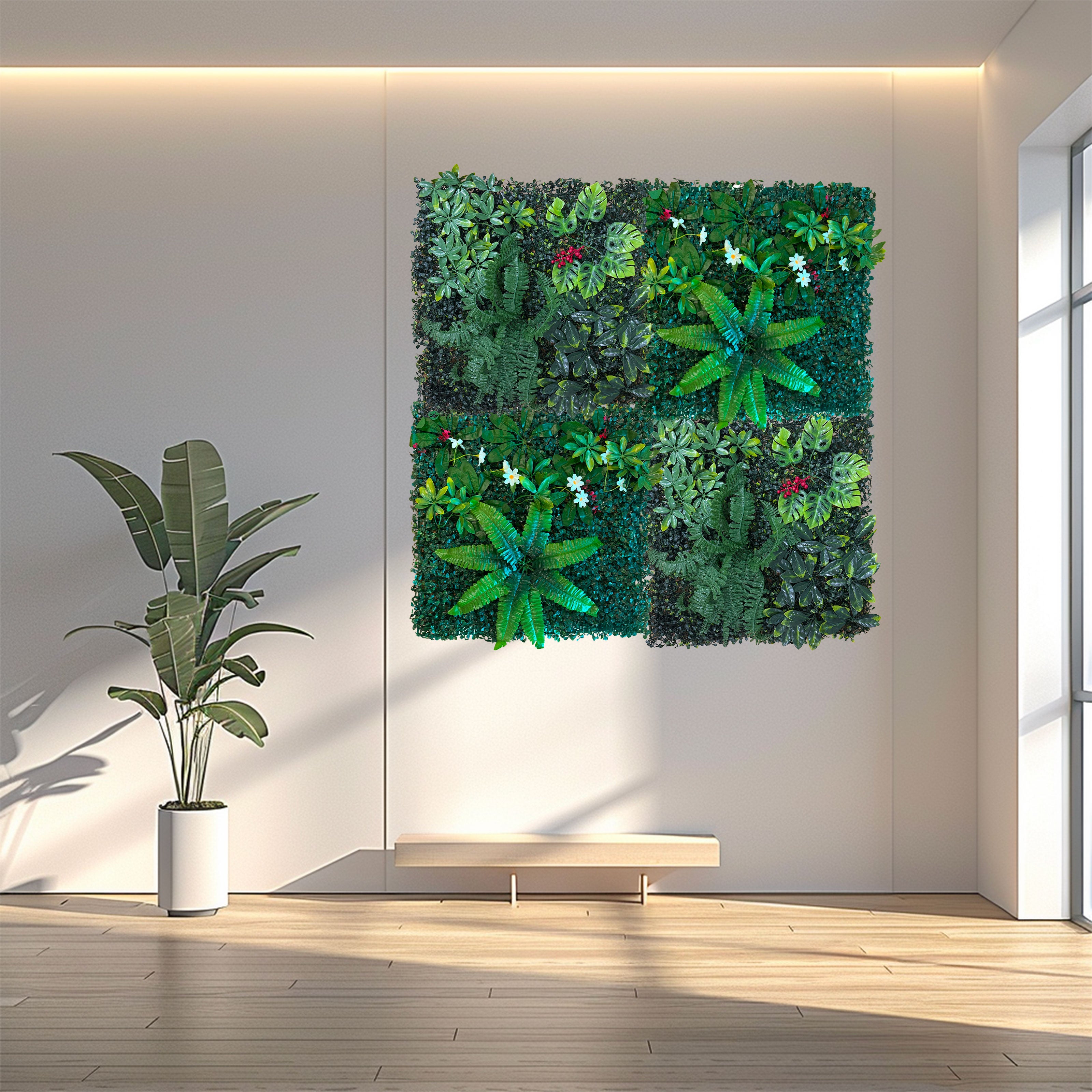 Pannelli Verde Verticale 50×50 cm Ultra-realistici e folti, per interno/esterno BOSCO MISTO - Eternal Parquet - Eternal Parquet