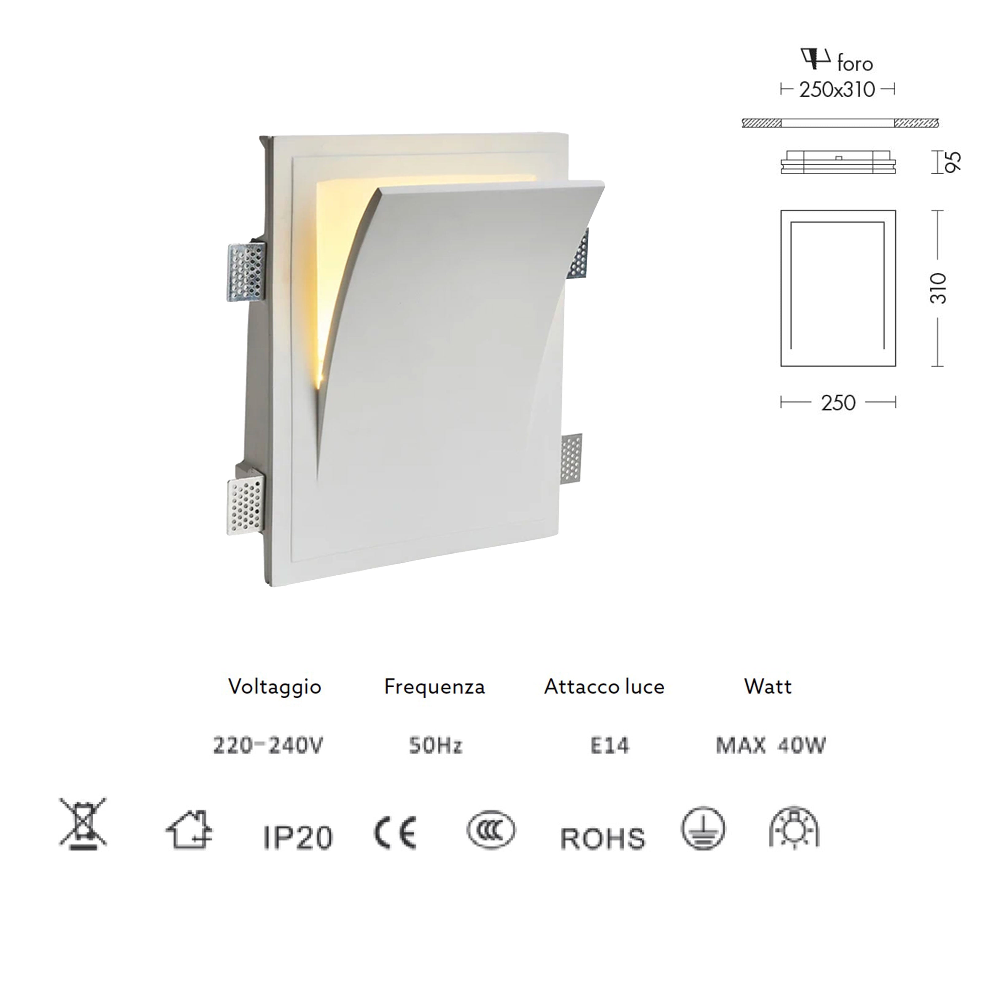*STOCK* Portafaretto In Gesso Ceramico ad incasso 250x310x95mm 40W GU10 IP20 - Eternal Parquet