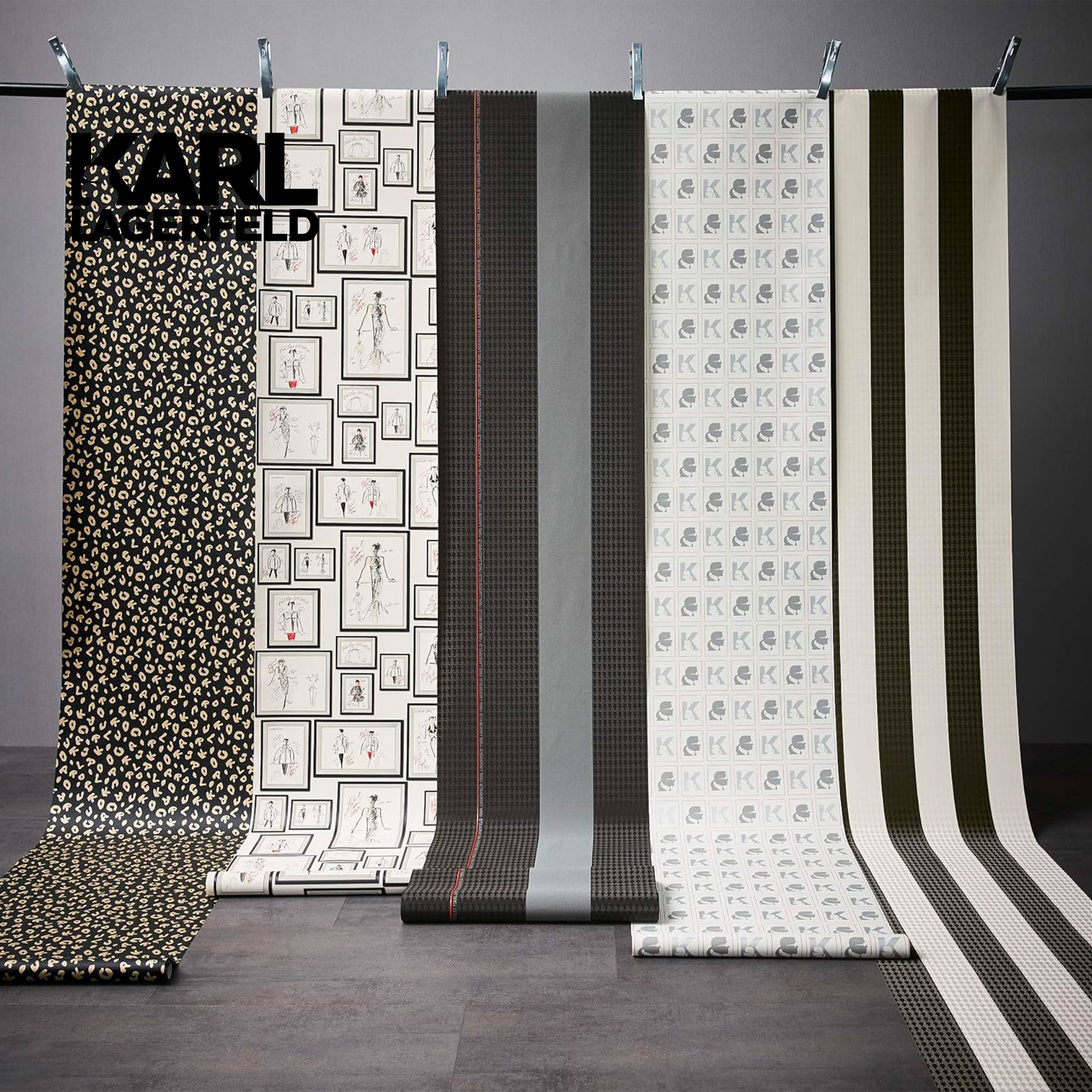 5,32mq Rotolo Carta da Parati griffata KARL LAGERFELD in TNT a rilievo multigloss PREMIUM 10,05x0,53mt cod. 37849-2 - Eternal Parquet