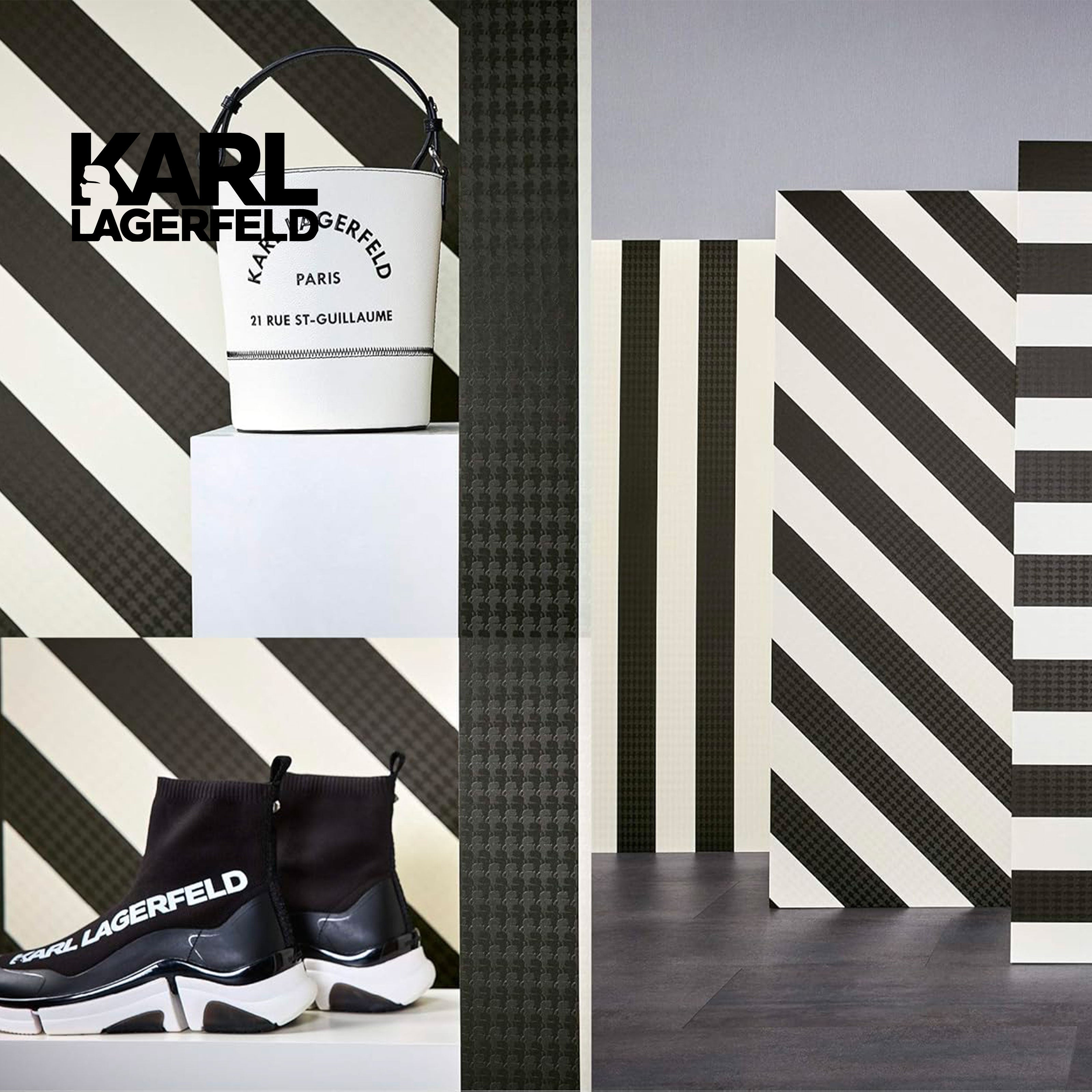 5,32mq Rotolo Carta da Parati griffata KARL LAGERFELD in TNT a rilievo multigloss PREMIUM 10,05x0,53mt cod. 37849-2 - Eternal Parquet