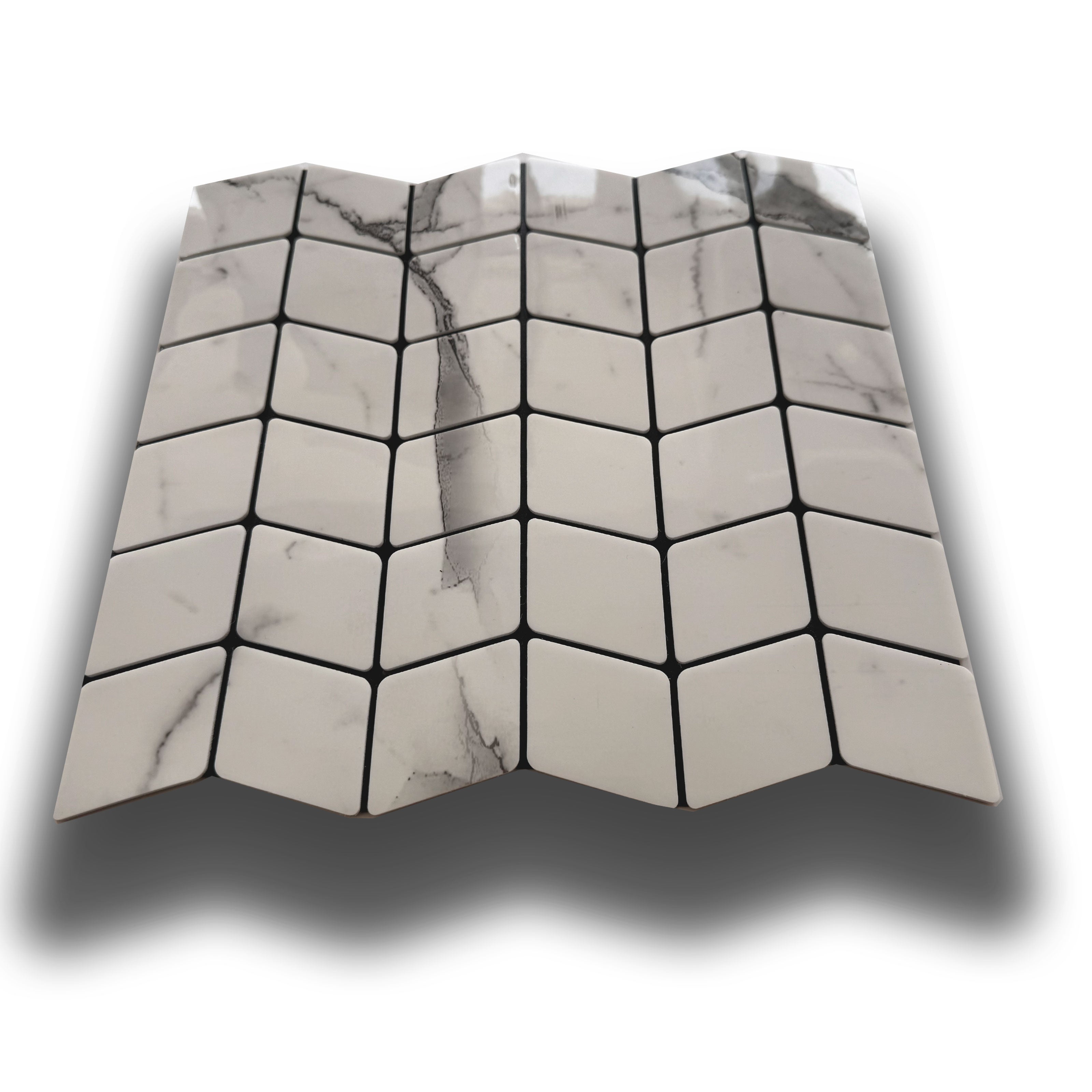 Piastrelle 3D Autoadesive in PET acustiche e isolanti 30x30cm (4mm spessore) CHEVRON CARRARA - Eternal Parquet