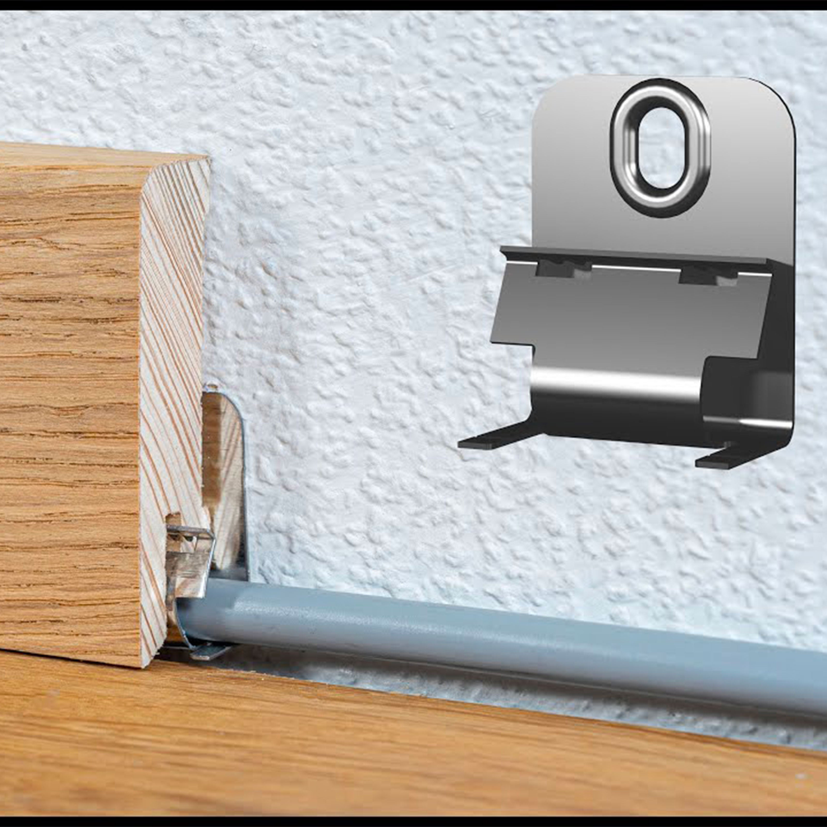 CLIPSTAR - 50 clip in metallo inclusi tasselli e viti per il fissaggio di battiscopa ispezionabile e senza colla Eternal Parquet