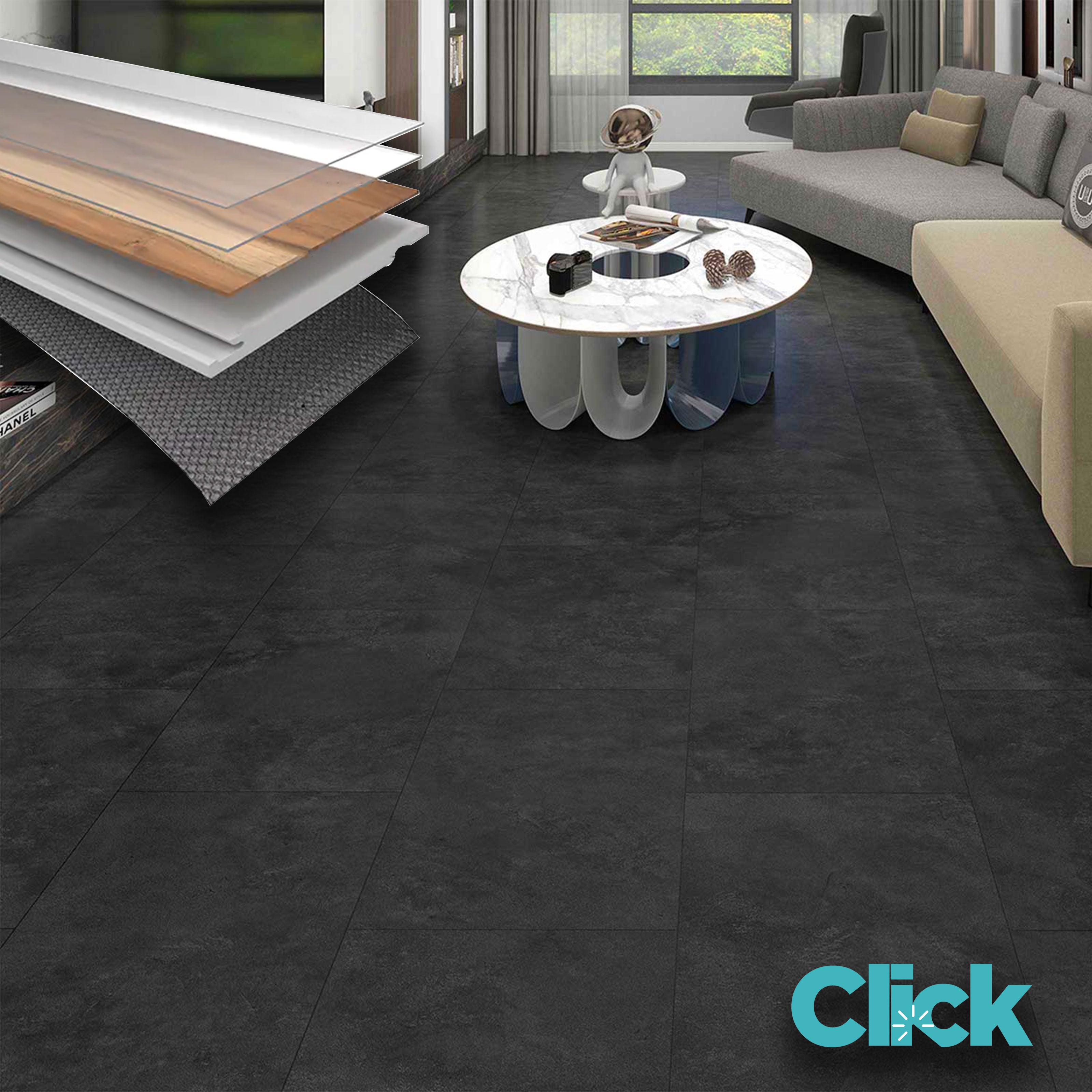 Pavimento Piastroni SPC in Polvere di Pietra click 5mm 610x305mm effetto Cemento/resine CONCRETE DARK - Eternal Parquet