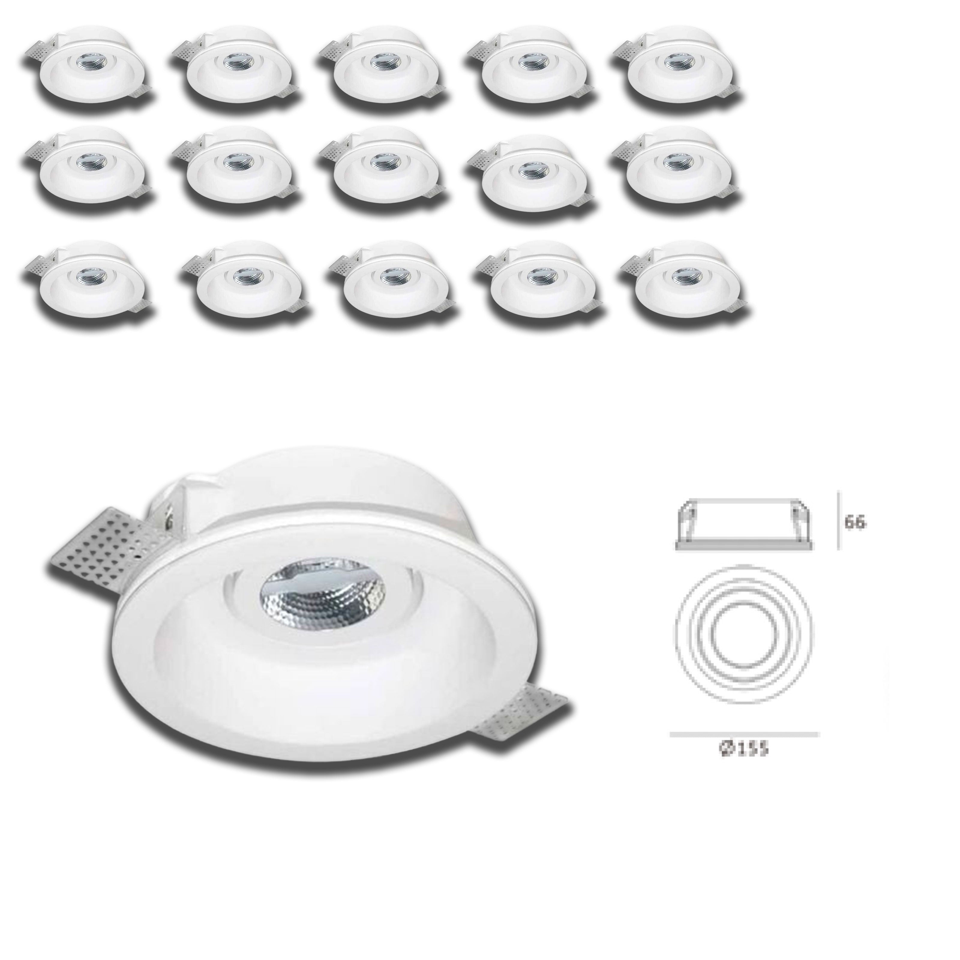 *STOCK* n.15 Portafaretto In Gesso Ceramico ad incasso Orientabile Diametro 155mm 35W GU10 IP20 - Eternal Parquet