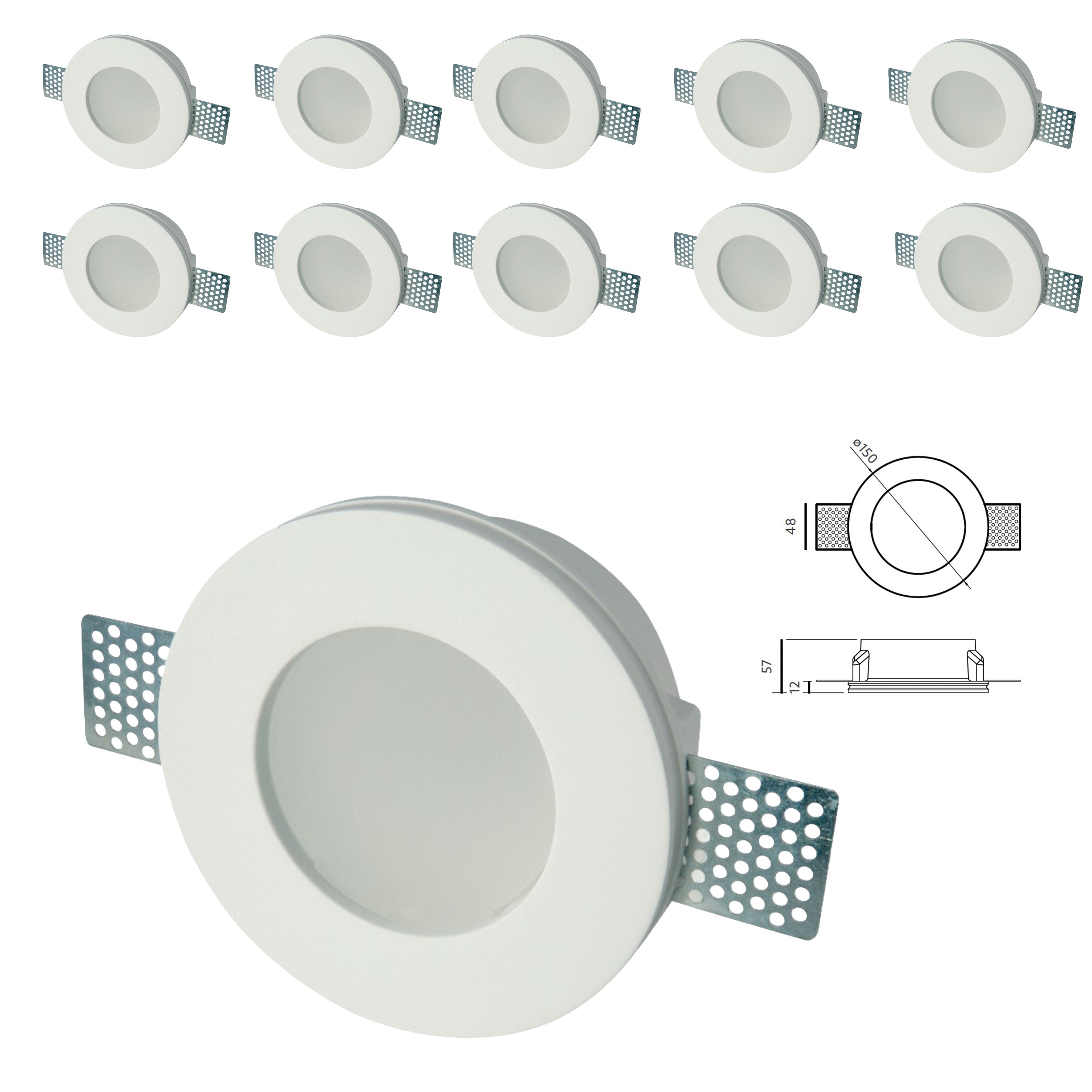 *STOCK* n.10 Portafaretti In Gesso Ceramico ad incasso Diametro 150 con Vetro 40W GU10 IP20 - Eternal Parquet