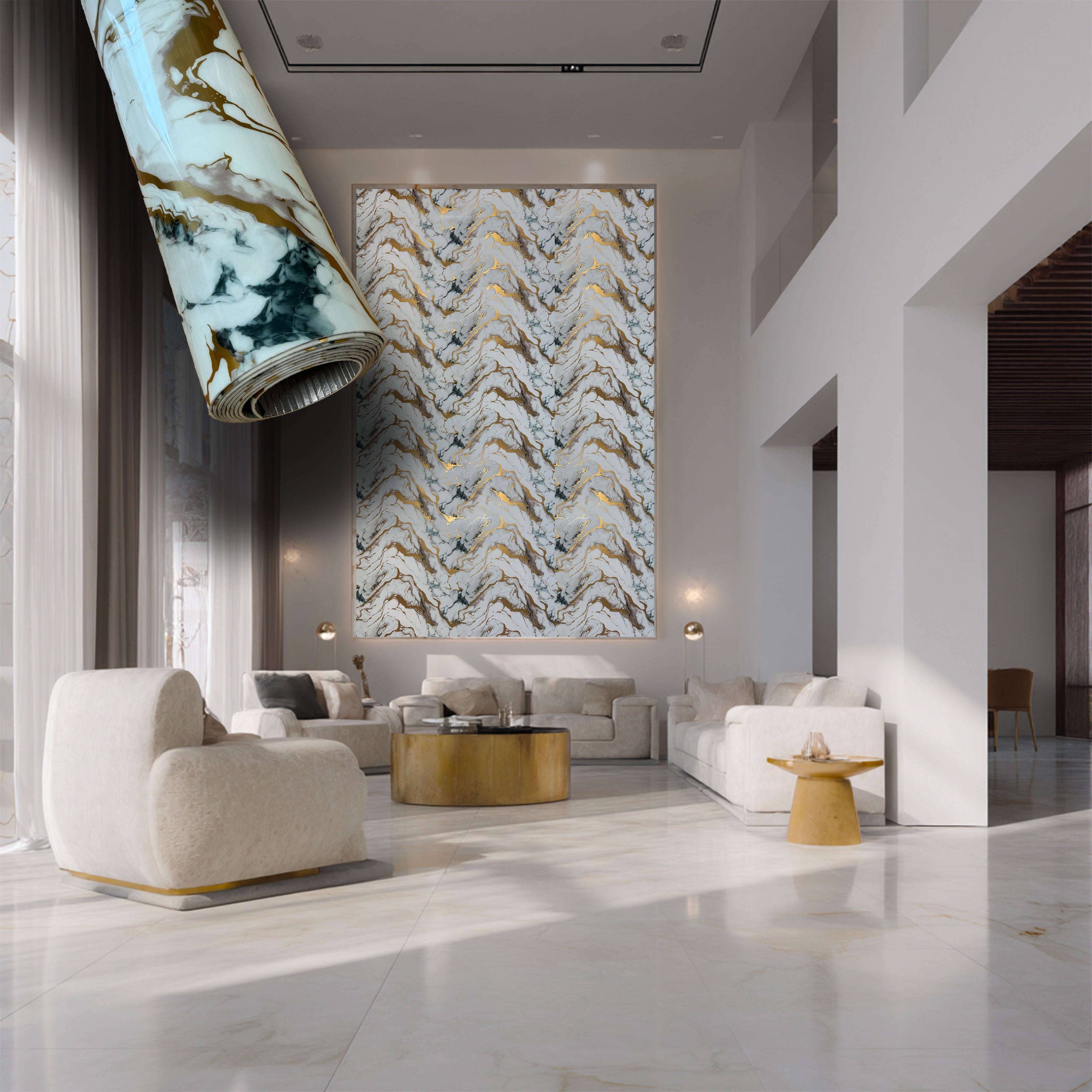 Rotolo da 3,6mq Rivestimento AUTOADESIVO in SXP thermo/acustico MARMO LUCIDO HI-RES 1200x3000x2,5mm HYDRO. Col. PLD-2028 - Eternal Parquet