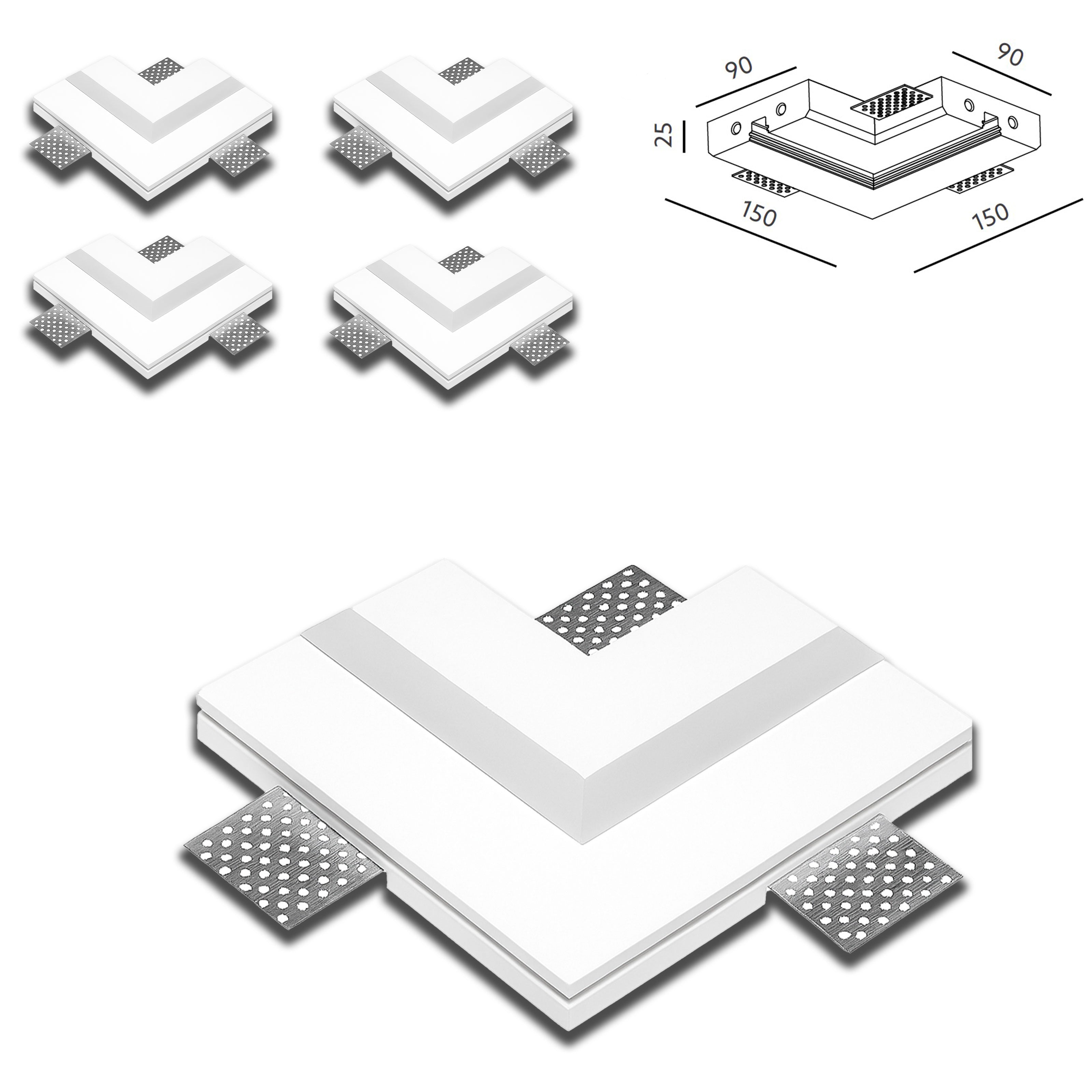 *STOCK* n.4 pezzi angoli per Striscia In Gesso Ceramico predisp. LED 90x150mm - Eternal Parquet