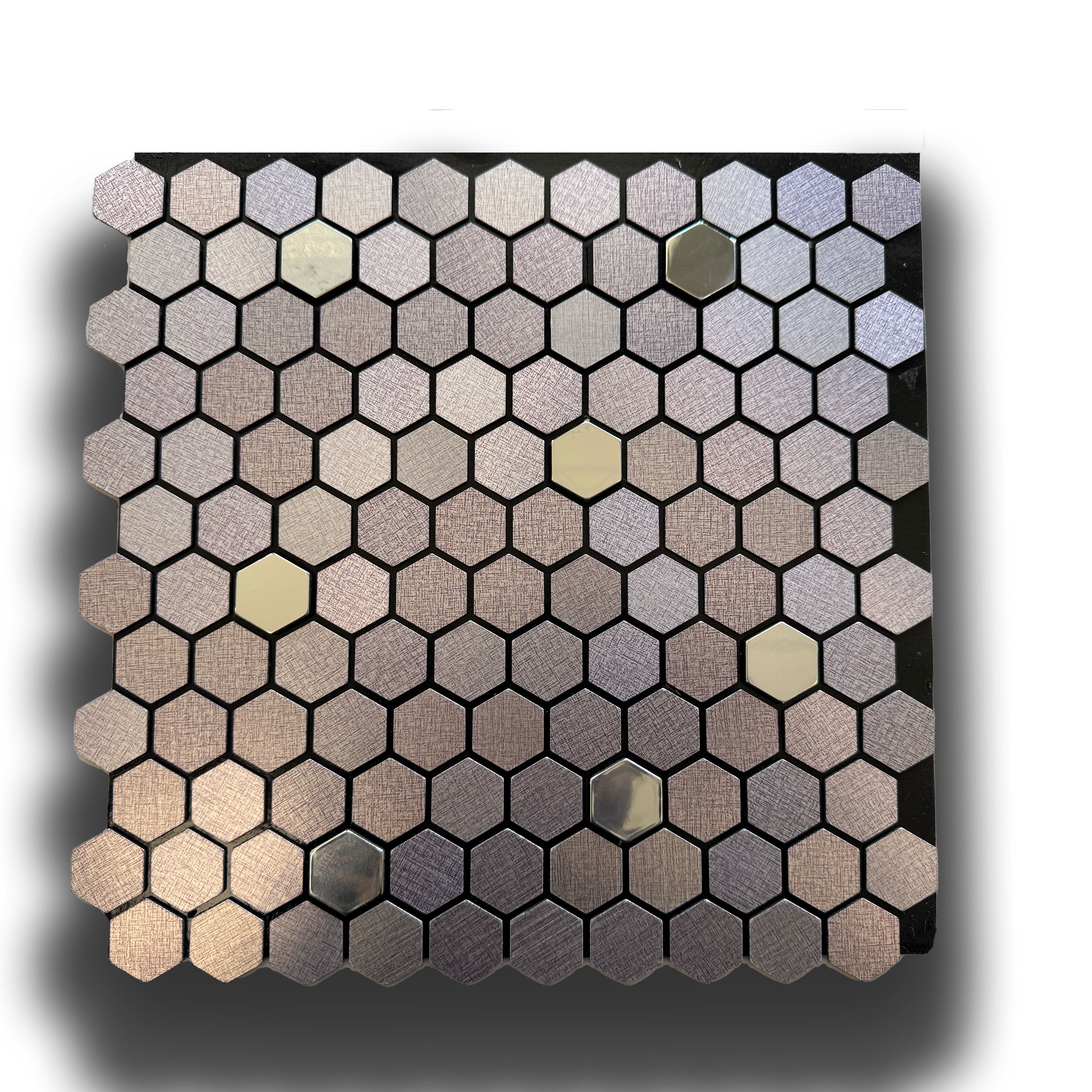 TOP! Piastrella autoadesiva in vero alluminio serigrafato con inserti in Acciaio 30x30cm (sp. 3mm) color VIOLETTO - Eternal Parquet