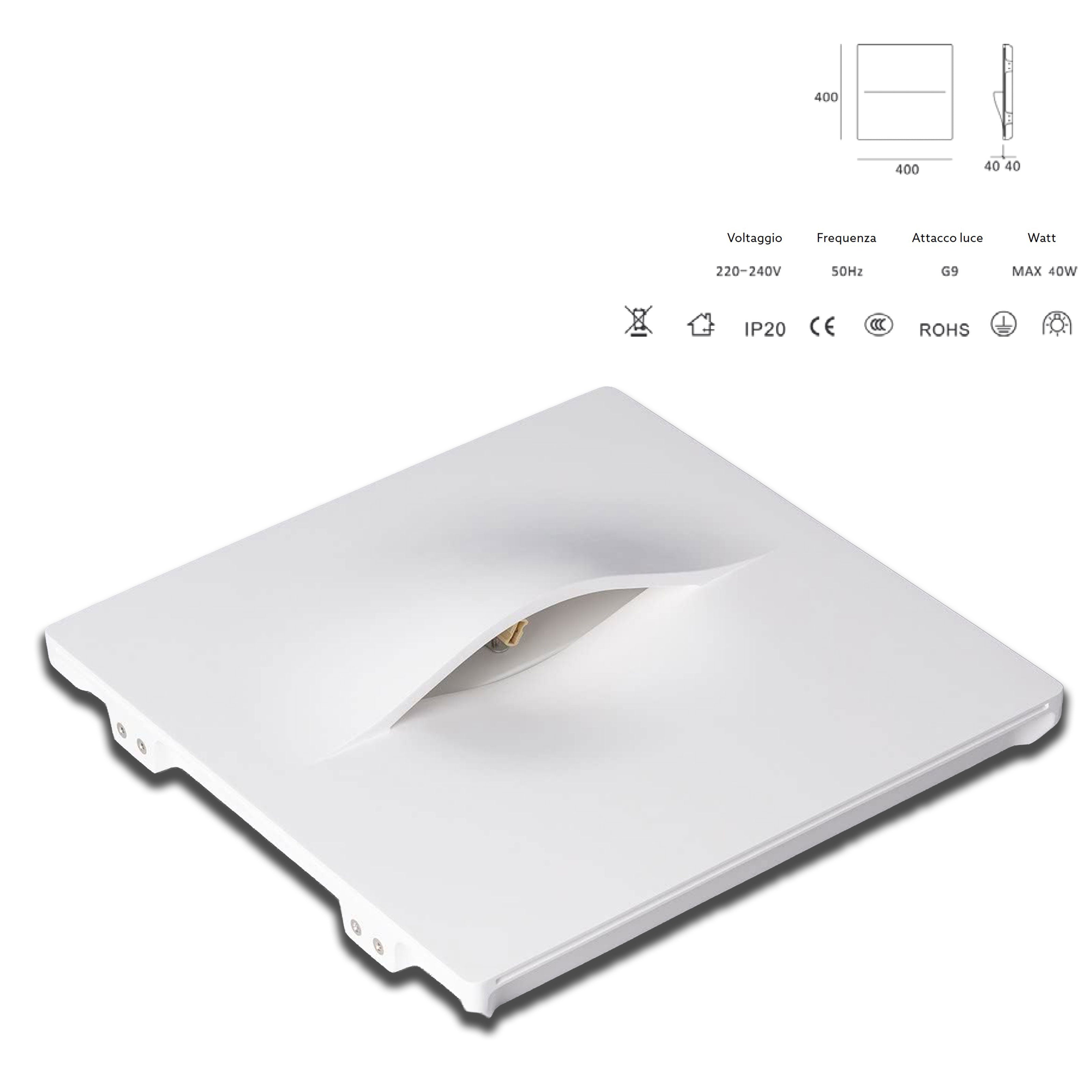 *STOCK* Portafaretto In Gesso Ceramico ad incasso TASCA 400x400mm 40W G9 IP20 - Eternal Parquet