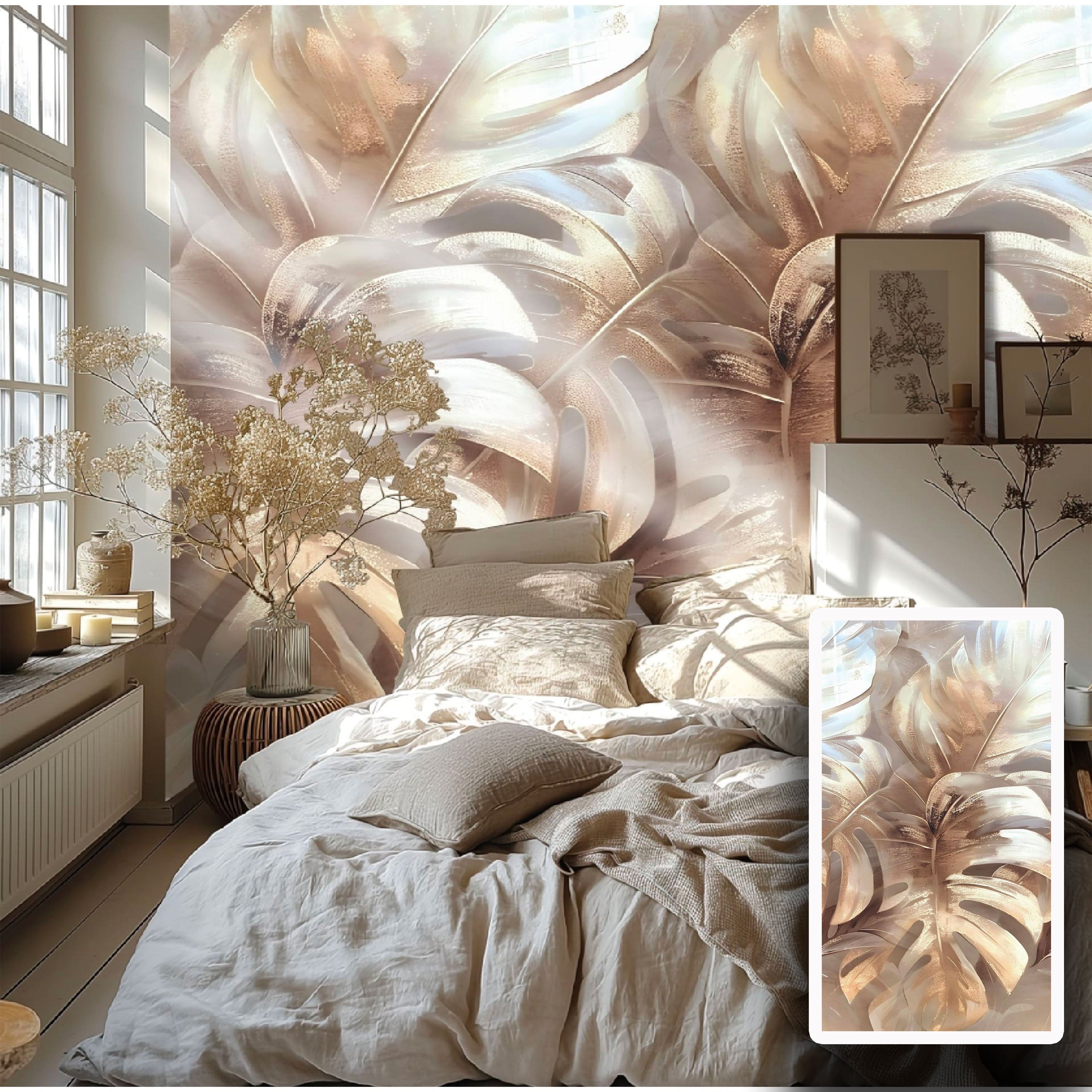 Pannello FOLIAGE TAUPE 159x280cm di Carta da Parati TNT VINILICO a modulo raccordabile continuativo (3 teli/rotoli) - Eternal Parquet