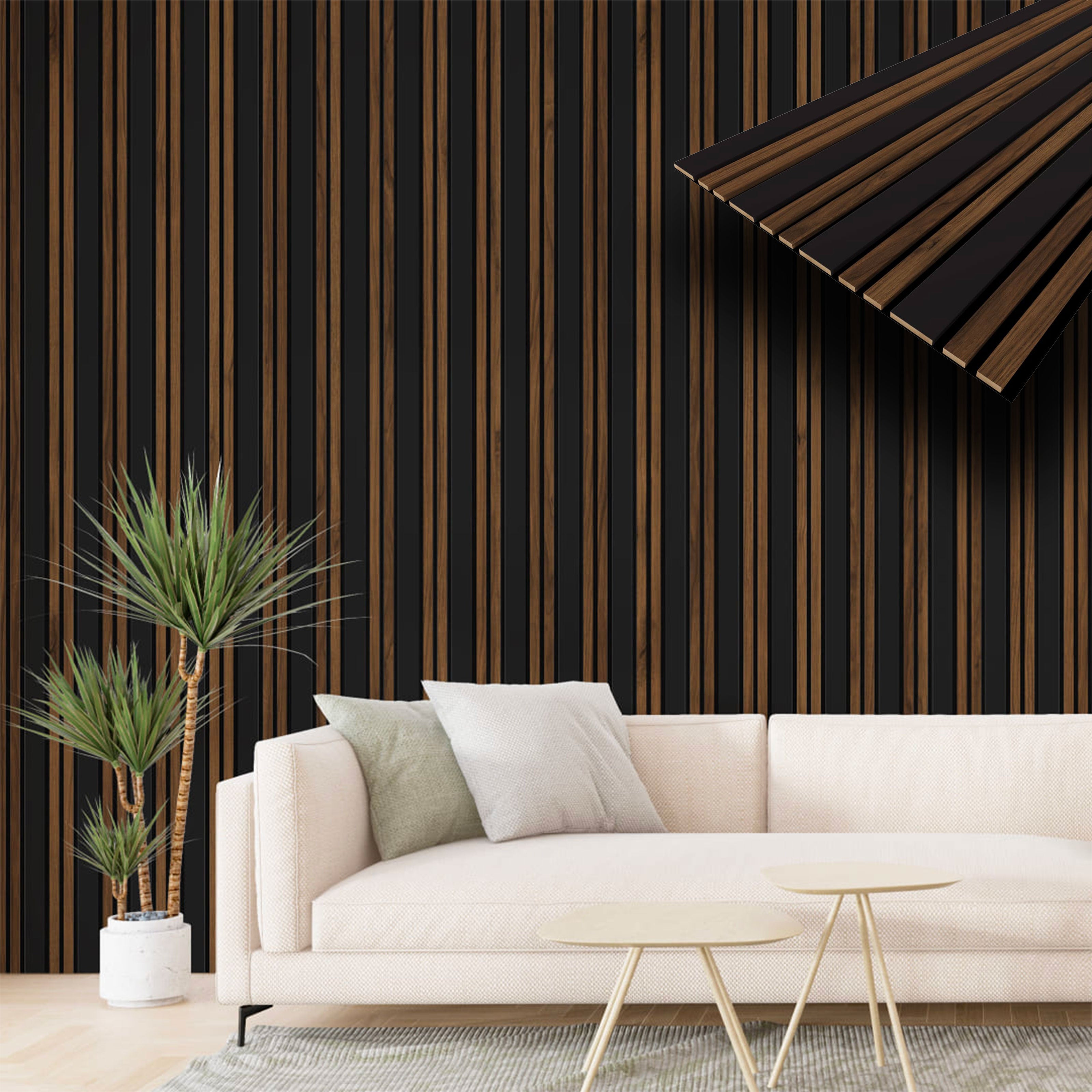 Pannello ACUSTICO arrotolabile (1,66mq) a Lamelli in Fibra di legno mis. 9x600x2780mm BLACK+CATANIA - Eternal Parquet