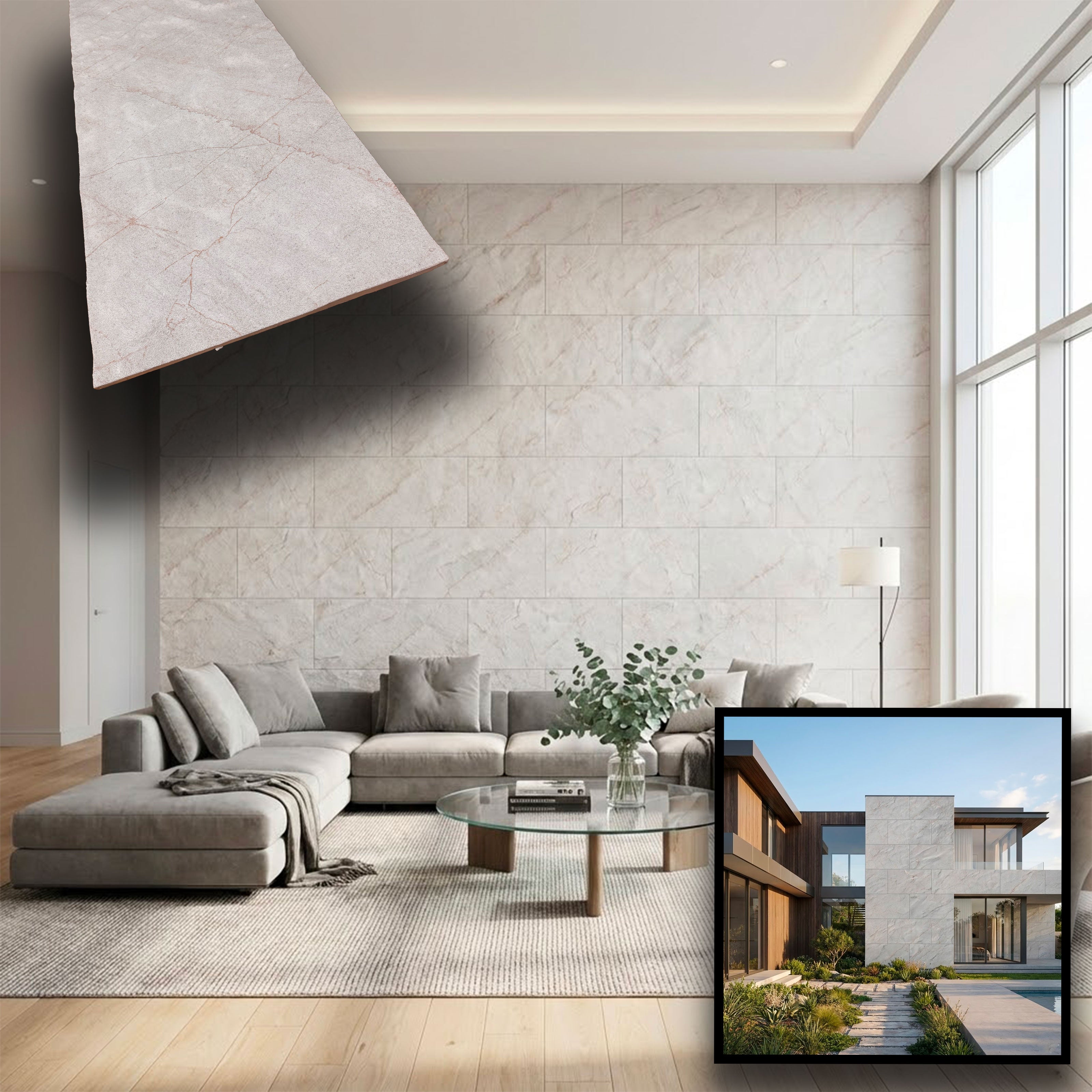 CAPPOTTO esterno - interno isolante in STYROFOAM 3D spess. 2,5cm (120x50cm) con resine e malta Marmo asciato sabbiato