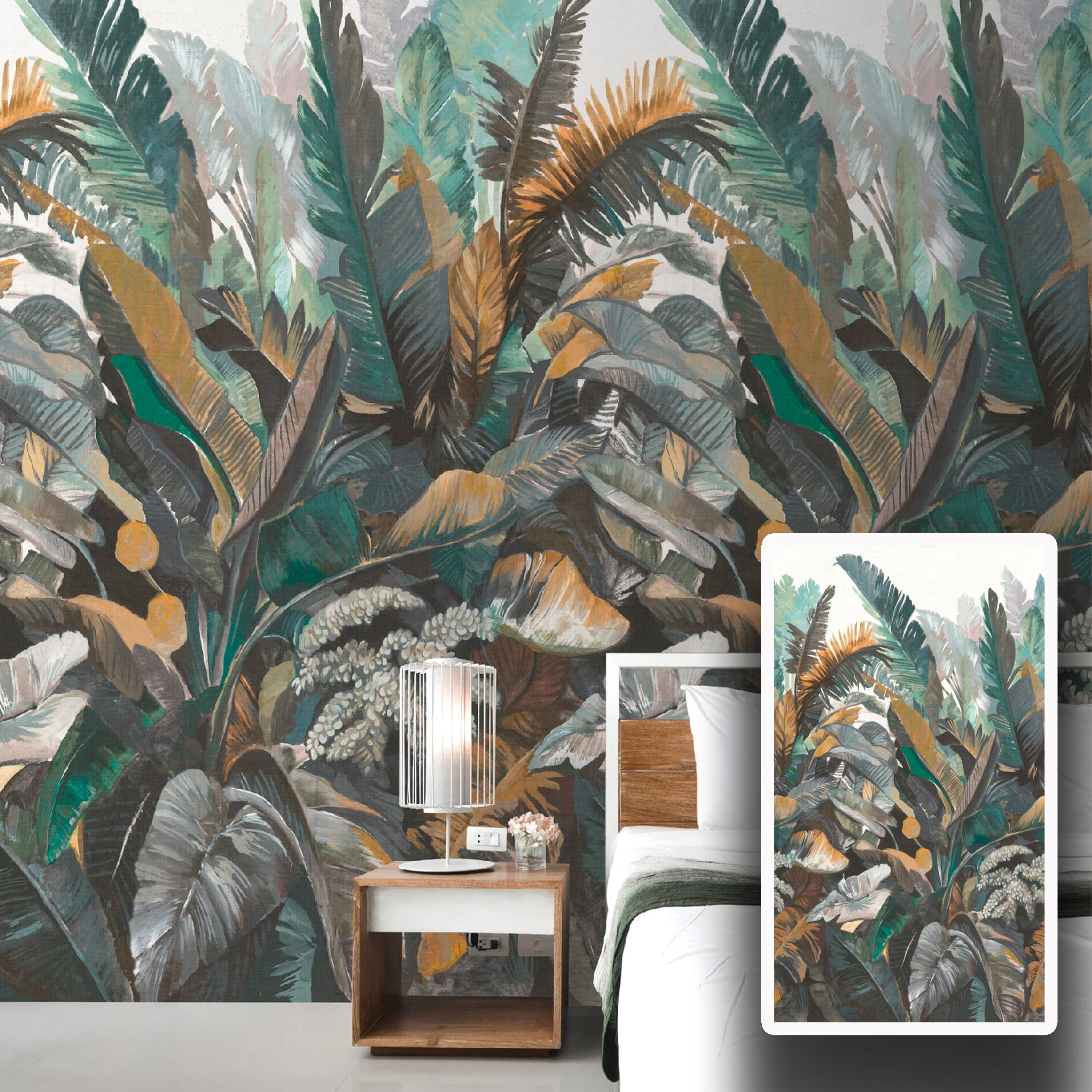 Pannello FOLIAGE GREEN 159x280cm di Carta da Parati TNT VINILICO a modulo raccordabile continuativo (3 teli/rotoli) - Eternal Parquet