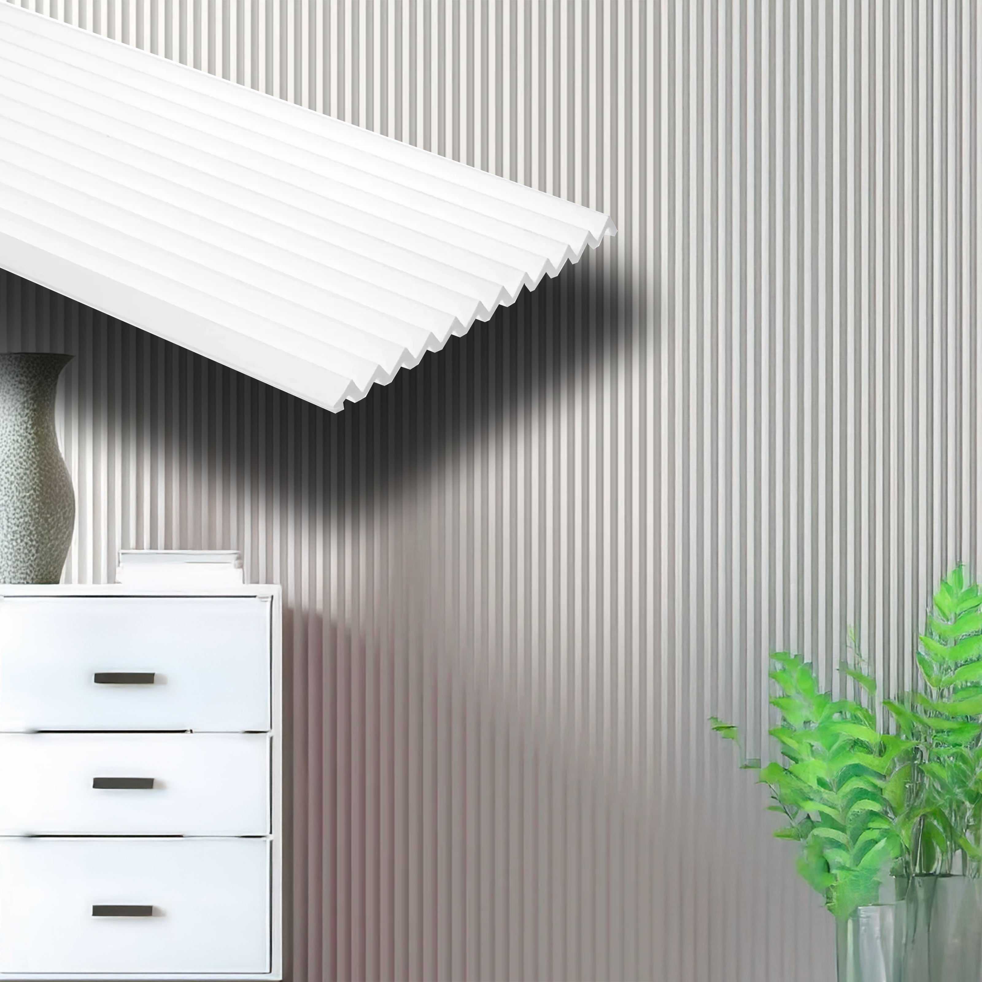 €4,99ml - Asta intera 10x200x2900mm di Rivestimento Parete Boiserie mod.PEAK cannettato Lamelli in Polimeri bianco - Eternal Parquet