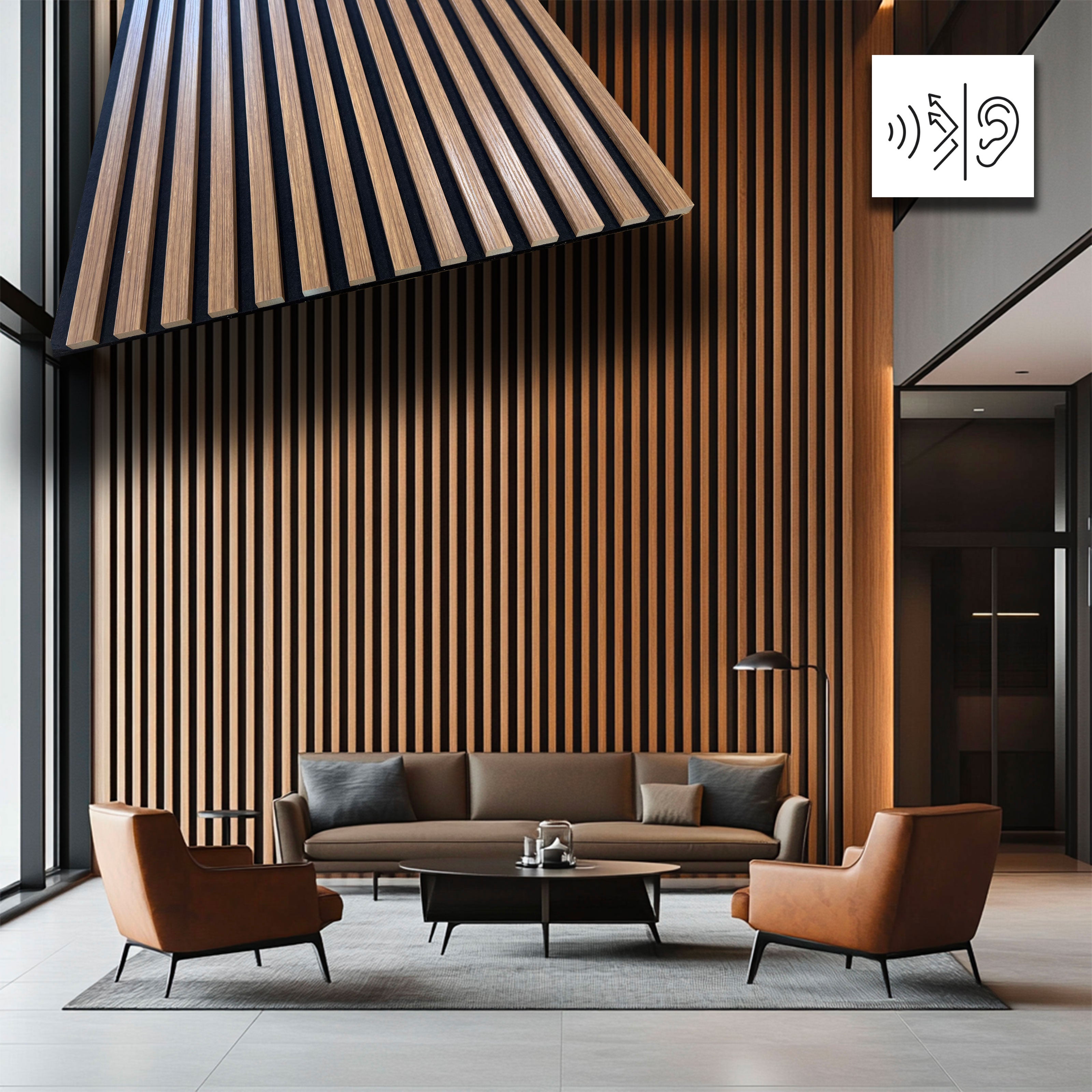 Pannello intero 21x600x2800mm (1,74mq) di Rivestimento ACUSTICO a Lamelli in Polimeri e Pet TOP-QUALITY - ROVERE MEDIO - Eternal Parquet