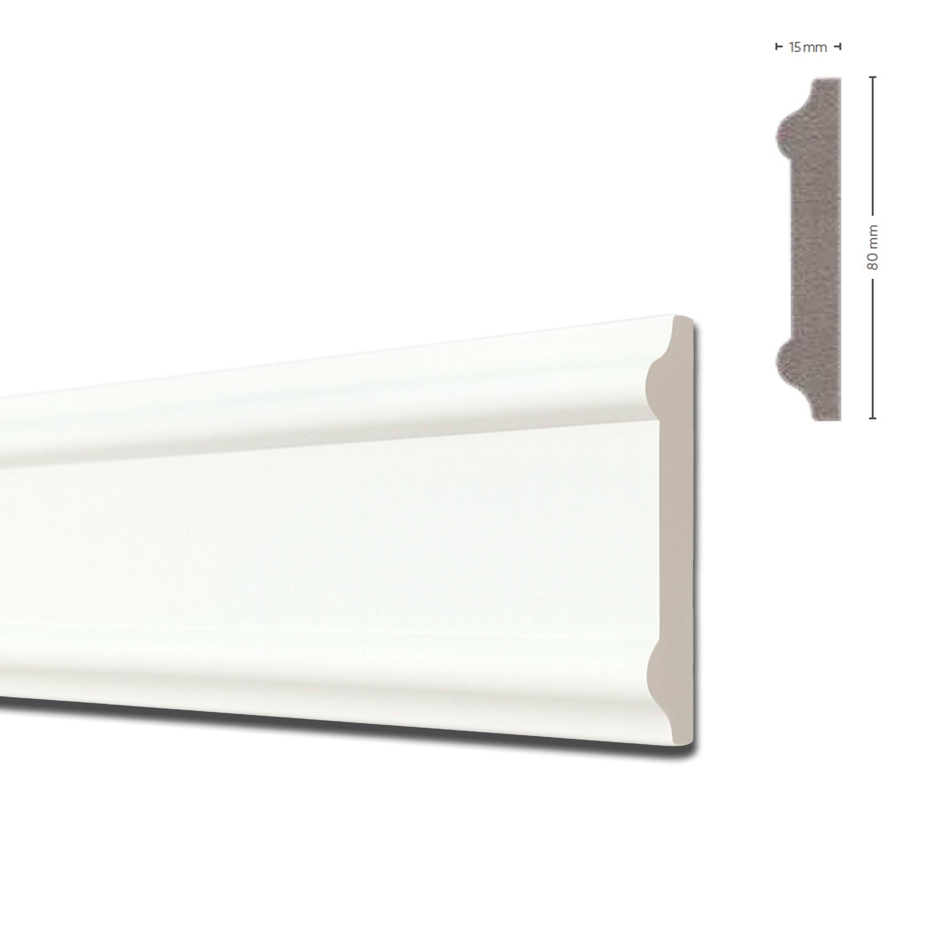 *STOCK FOLLI* Profilo a soffitto o boiserie in Polimeri Bianco RAL 9016 verniciabile 80X15mm (Prezzo al metro) - Eternal Parquet