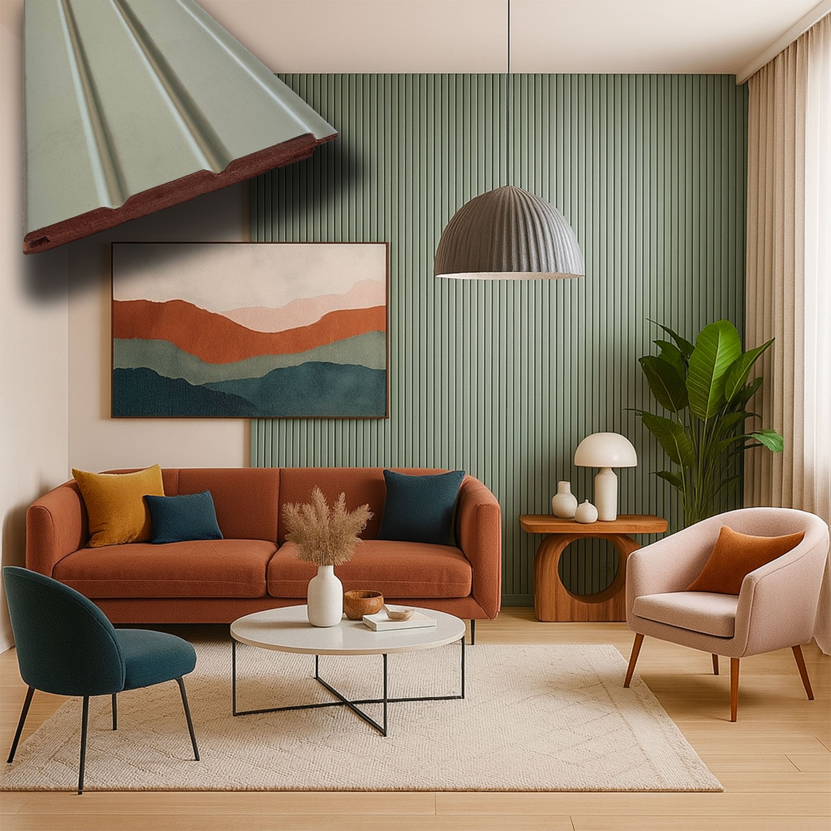 €5,35ml - Asta intera 14x117x2800mm di Rivestimento a Lamelli in fibra di legno SILK TOUCH - SALVIA VELVET - Eternal Parquet