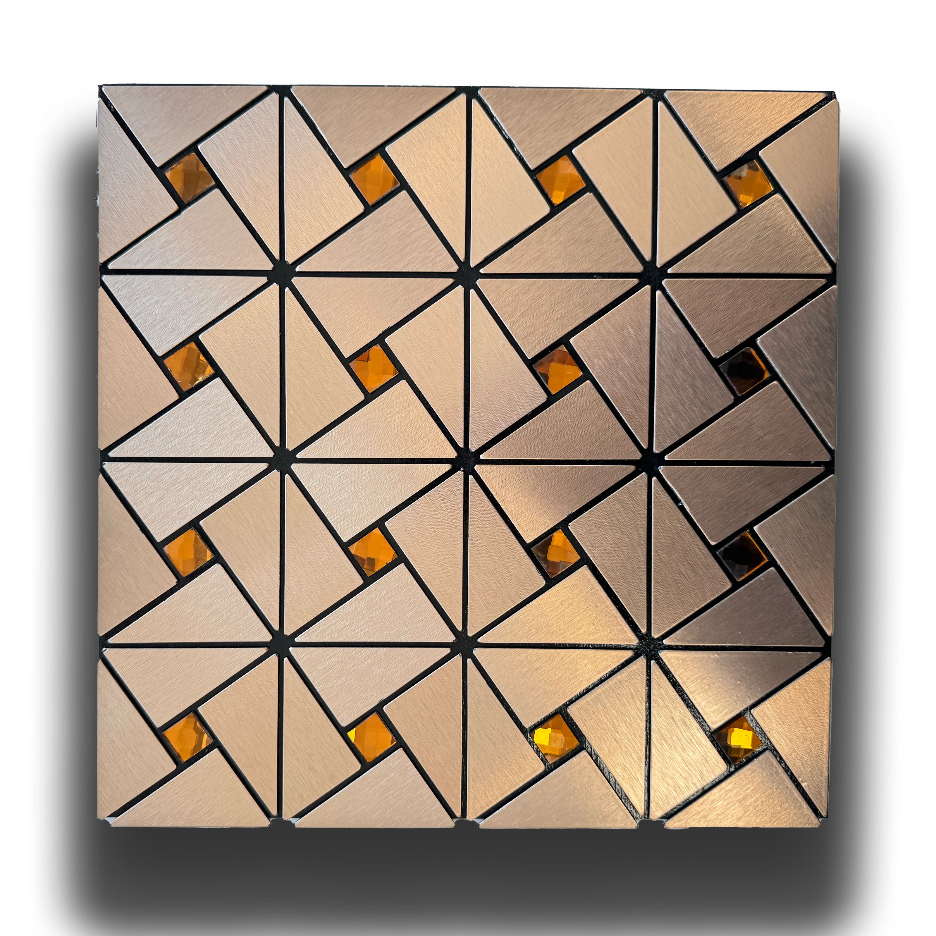 TOP! Piastrella autoadesiva in vero alluminio satinato con inserti in vetro 30x30cm (sp. 3mm) color Rame - Eternal Parquet