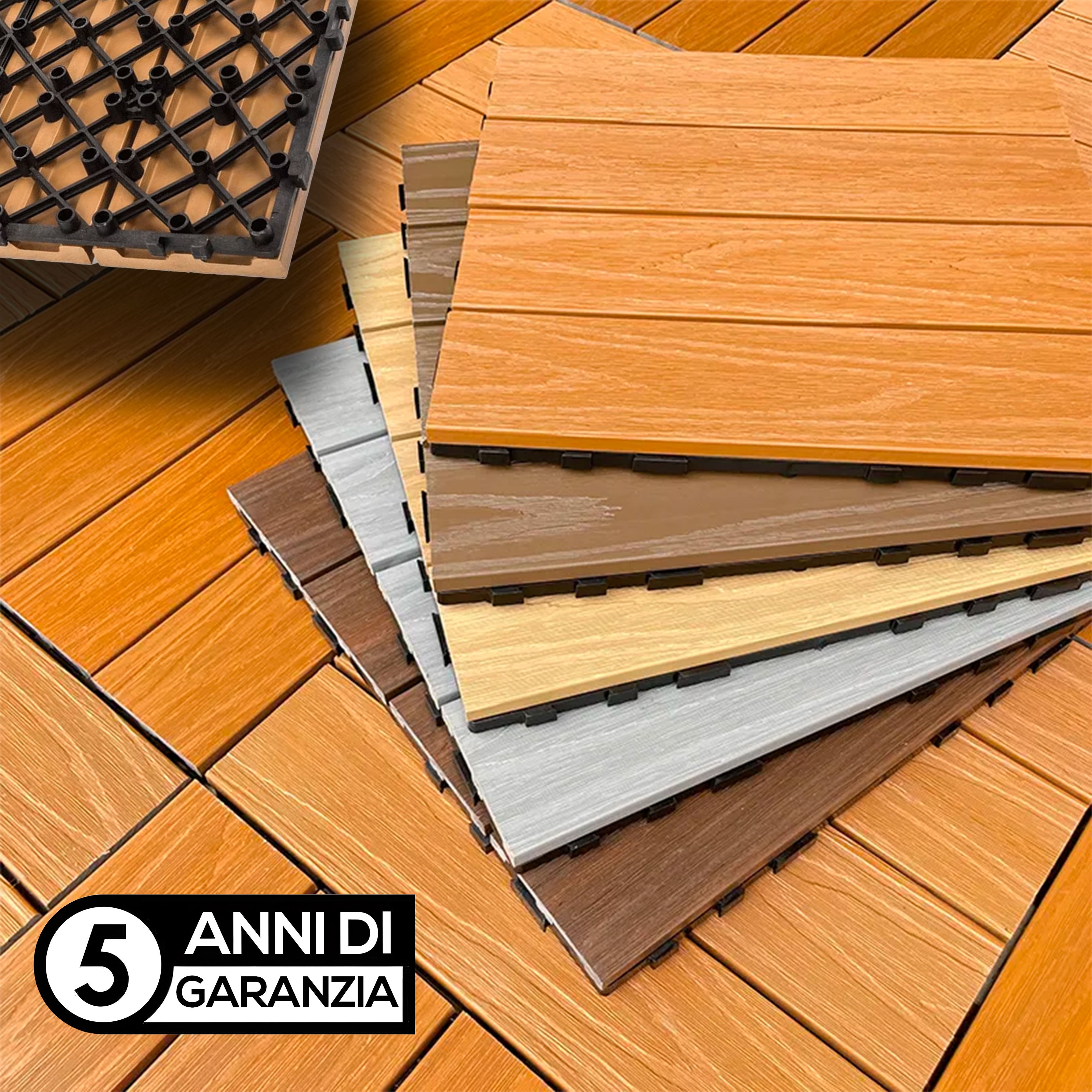 1mq (11 pezzi) di Pavimento Quadrotte in decking WPC da esterno 30X30cm (sp.2cm) inclusa struttura CLICK - Eternal Parquet