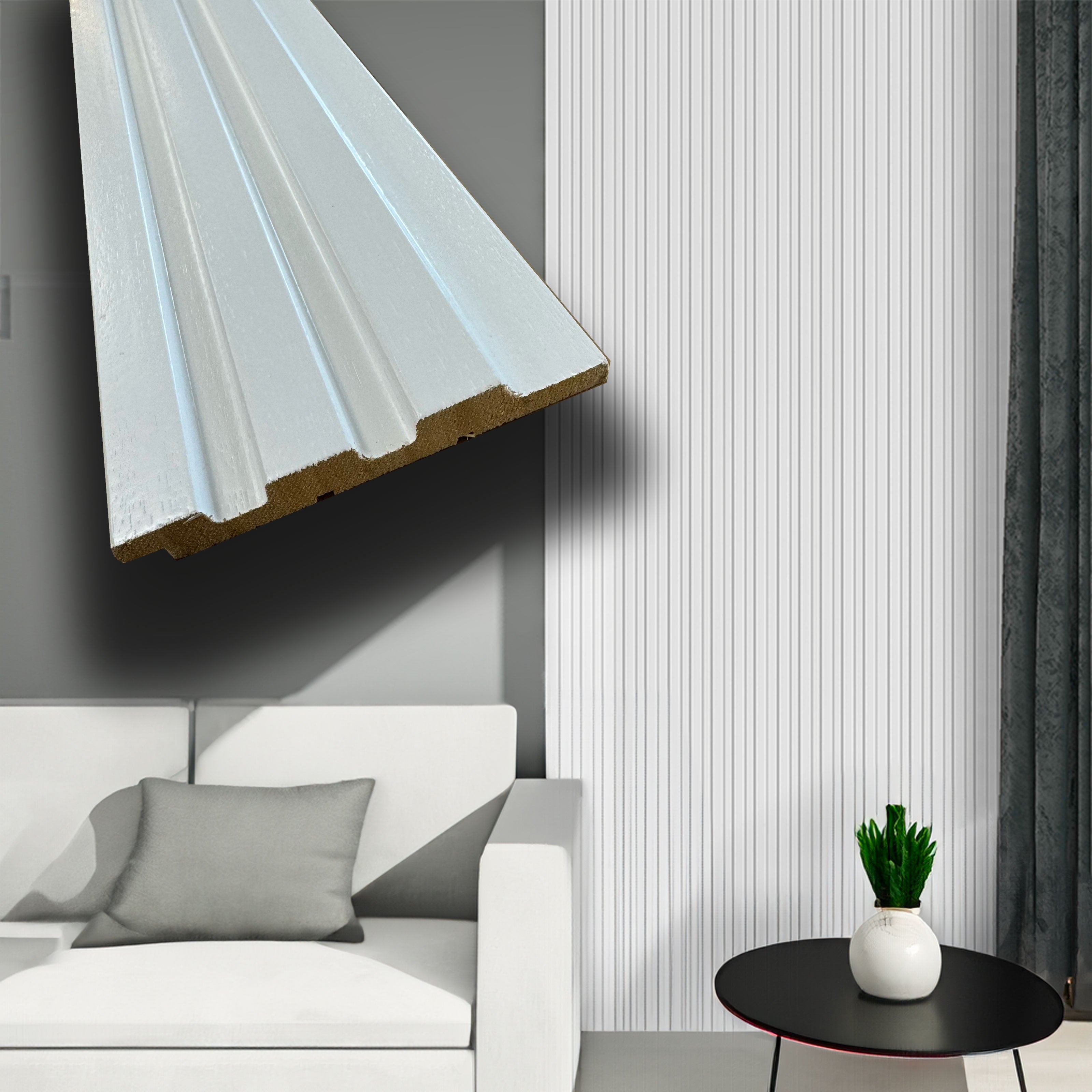 pacco da 1,12mq (4 aste 11x100x2800mm) di Rivestimento Parete lamelli millerighe in legno " MASSELLO LACCATO BIANCO " - Eternal Parquet